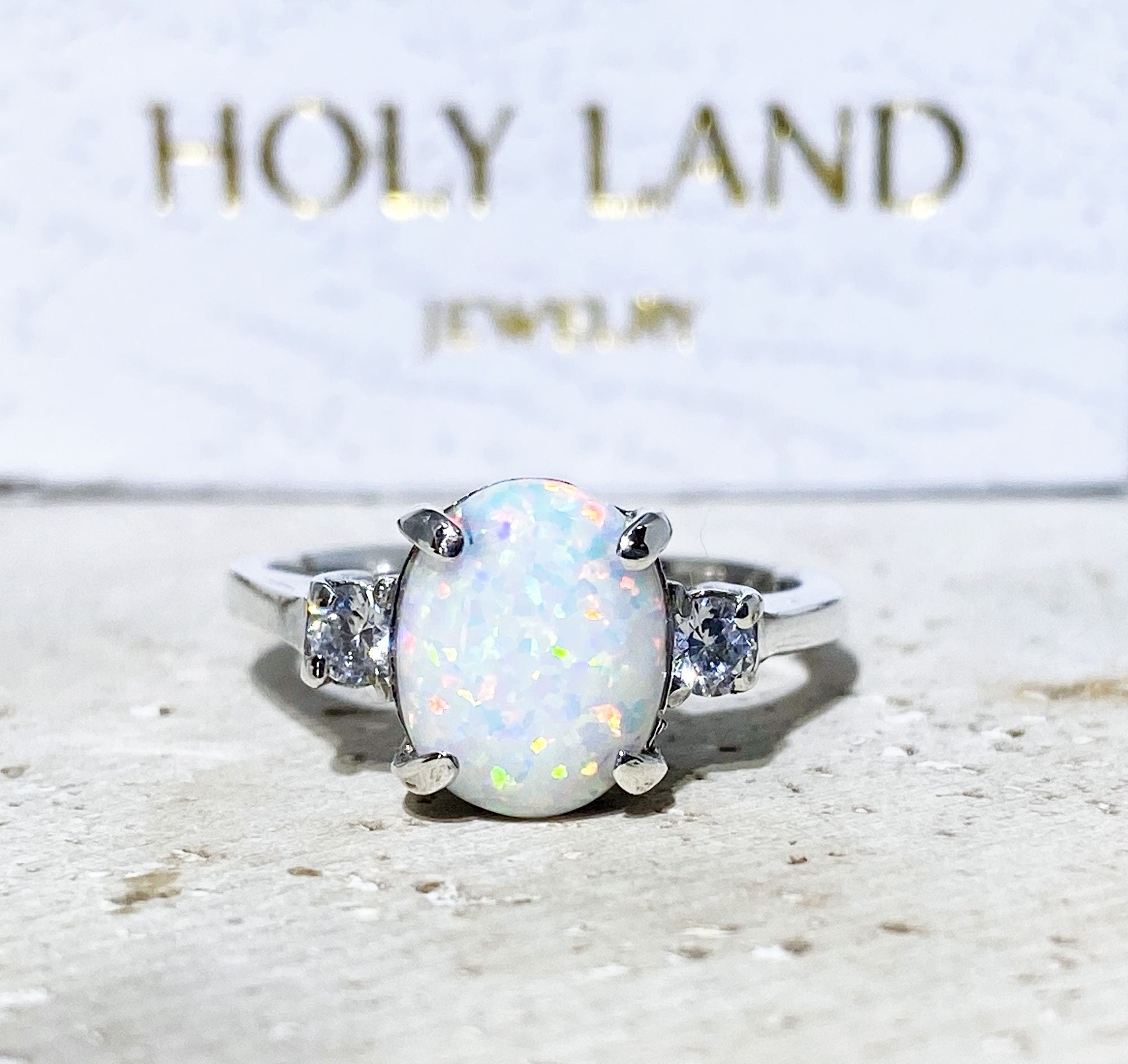 White Opal Ring - Gold Ring - Engagement Ring - Prong Ring - Oval Ring - Cocktail Ring - Gemstone Ring - Opal Jewelry - Statement Ring