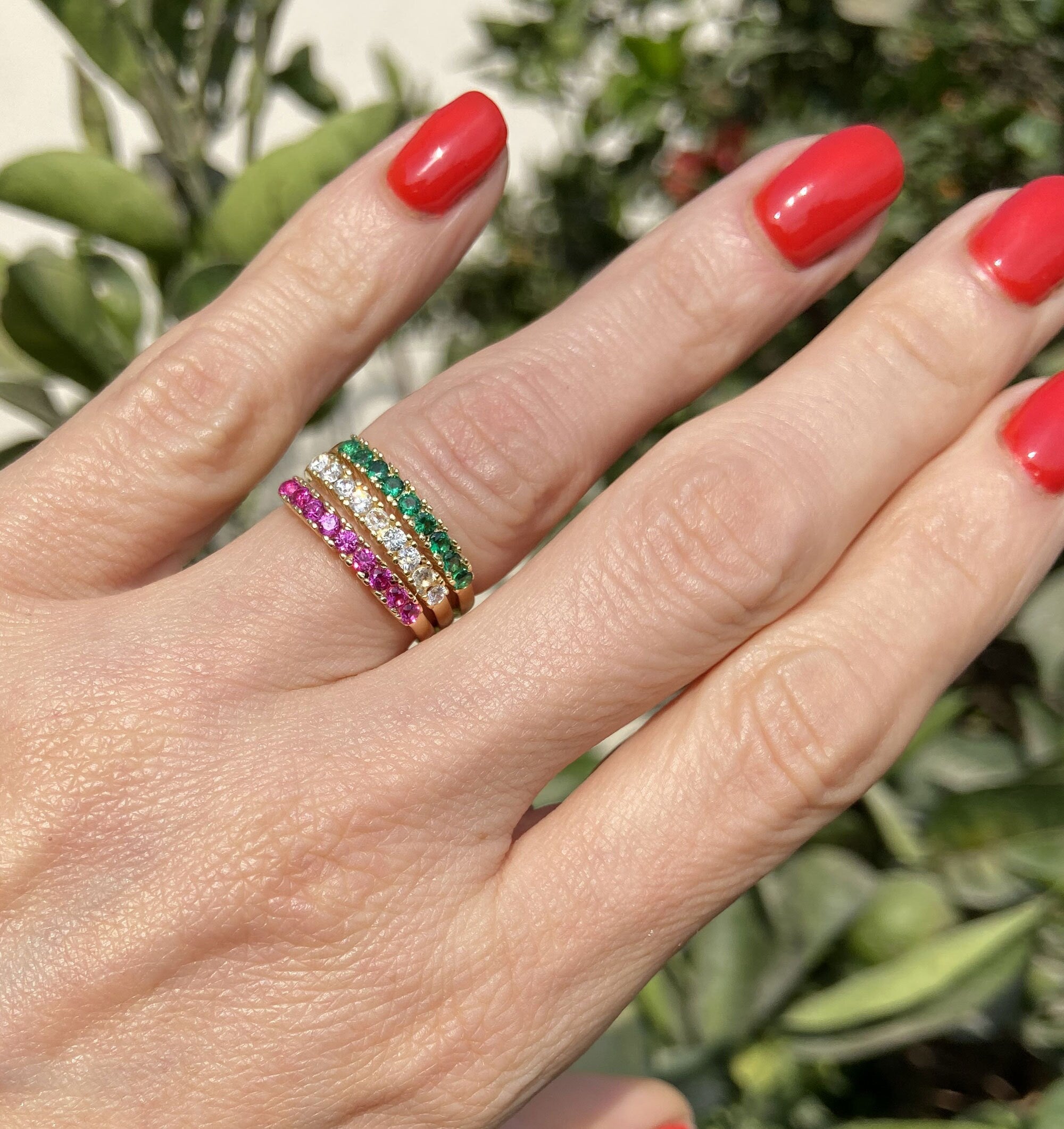 Alexandrite Ring - June Birthstone - Stacking Ring with Nine Round Alexandrite Stones