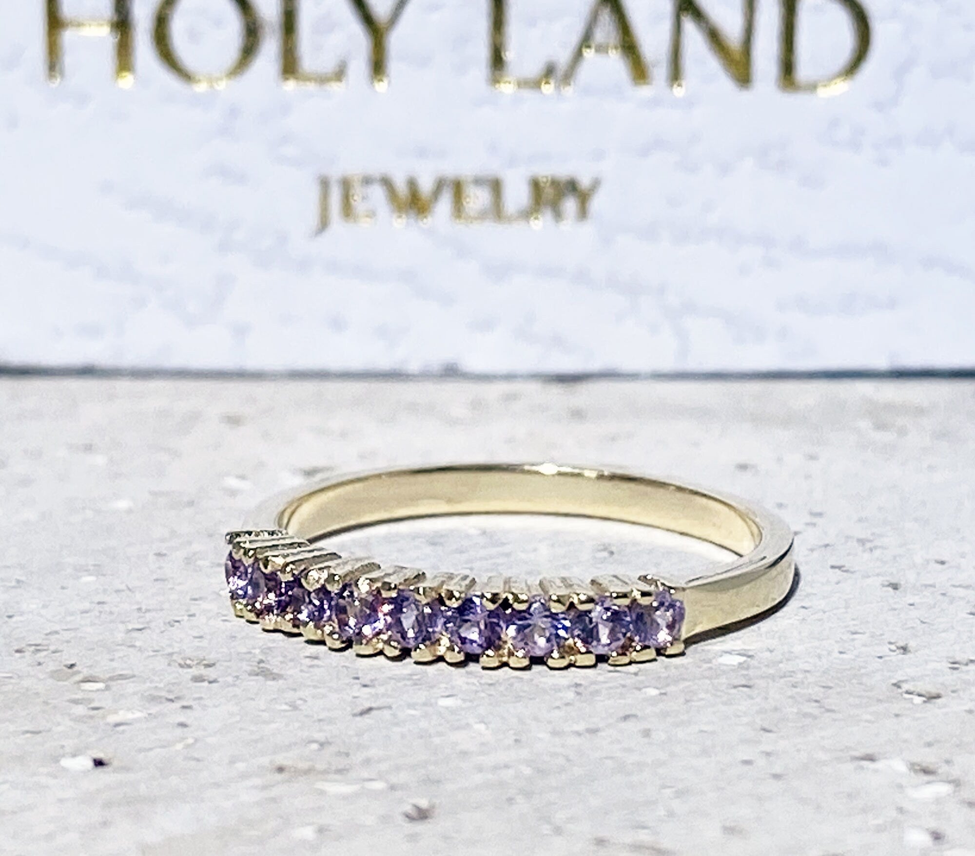 Alexandrite Ring - June Birthstone - Stacking Ring with Nine Round Alexandrite Stones