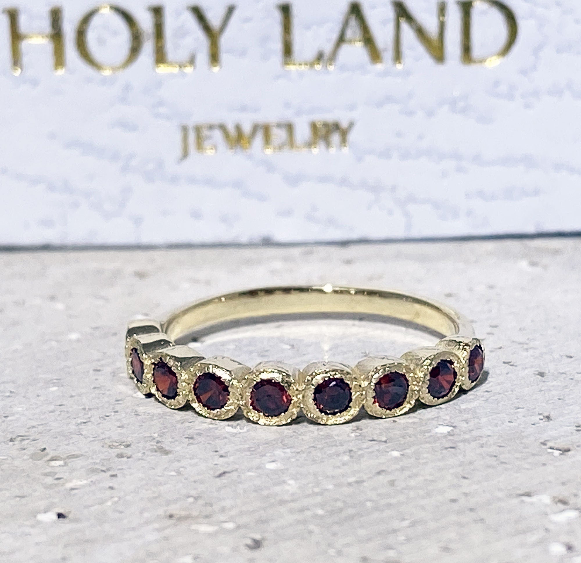 Red Garnet Ring - January Ring - Half Eternity Ring - Stacking Ring - Gemstone Band