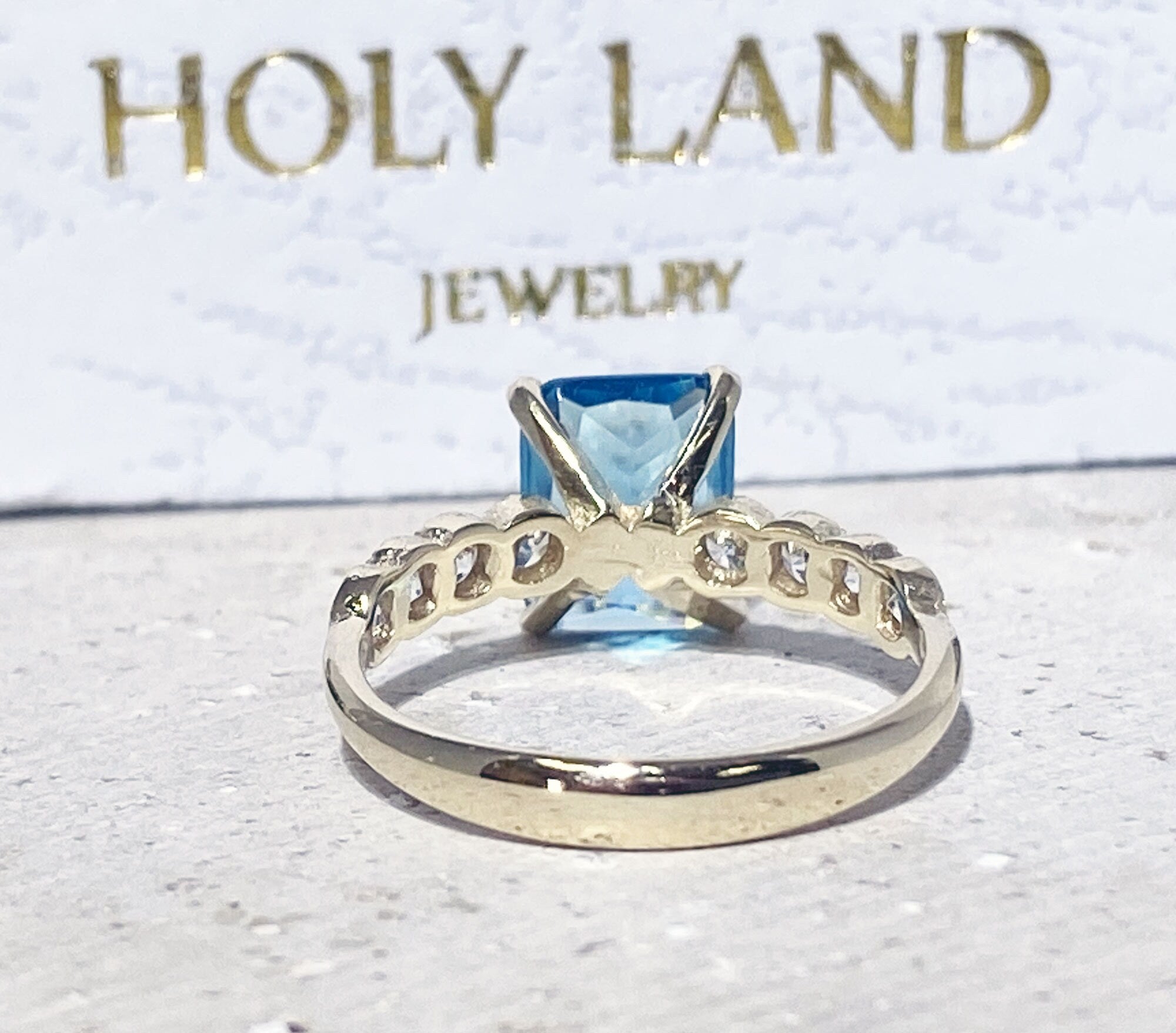 Blue Topaz Ring - December Birthstone - Engagement Ring - Gold Ring - Cocktail Ring - Prong Ring - Rectangle Ring - Statement Ring