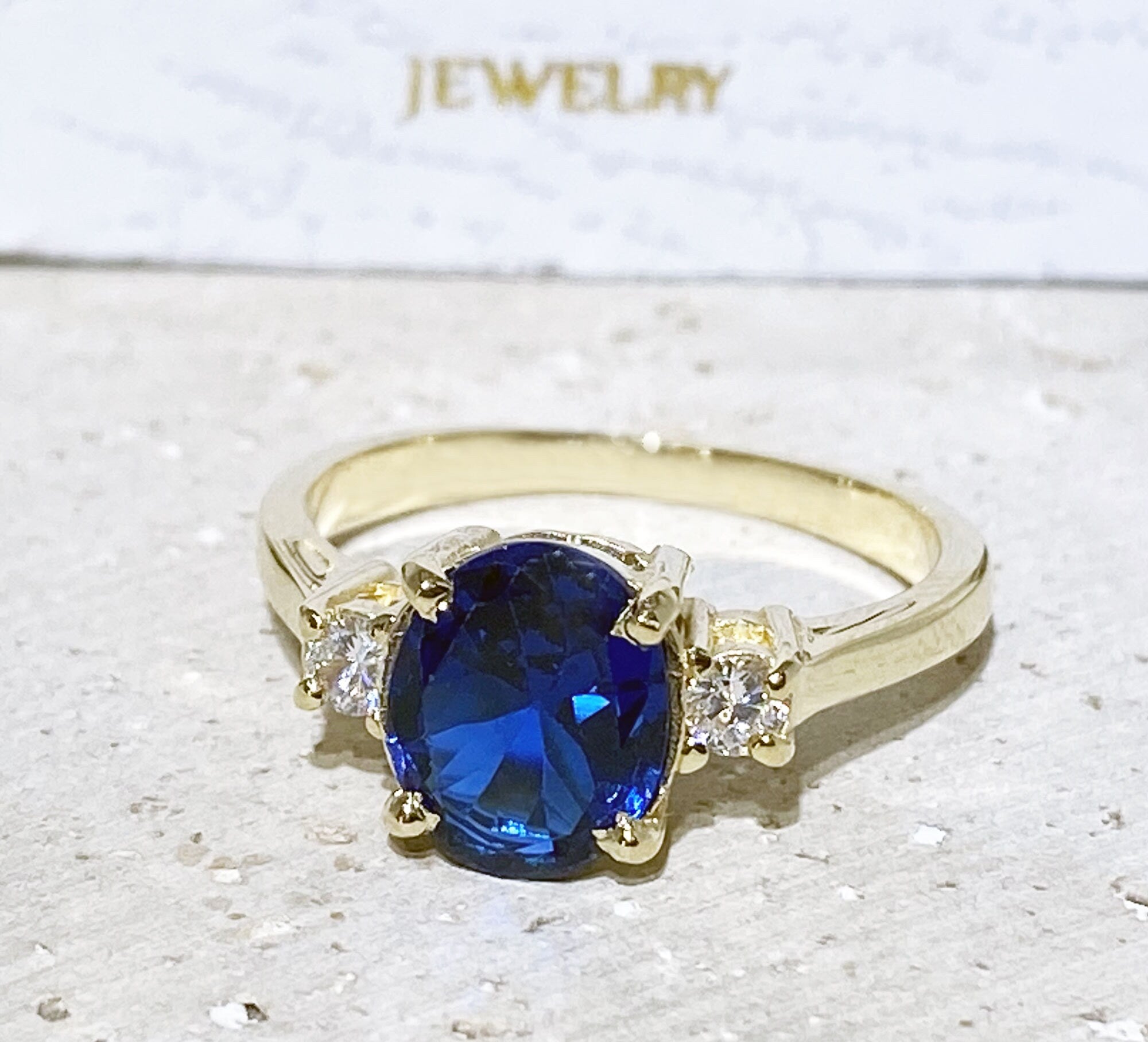 Blue Sapphire Ring - September Birthstone - Statement Ring - Gold Ring - Engagement Ring - Prong Ring - Oval Ring - Cocktail Ring