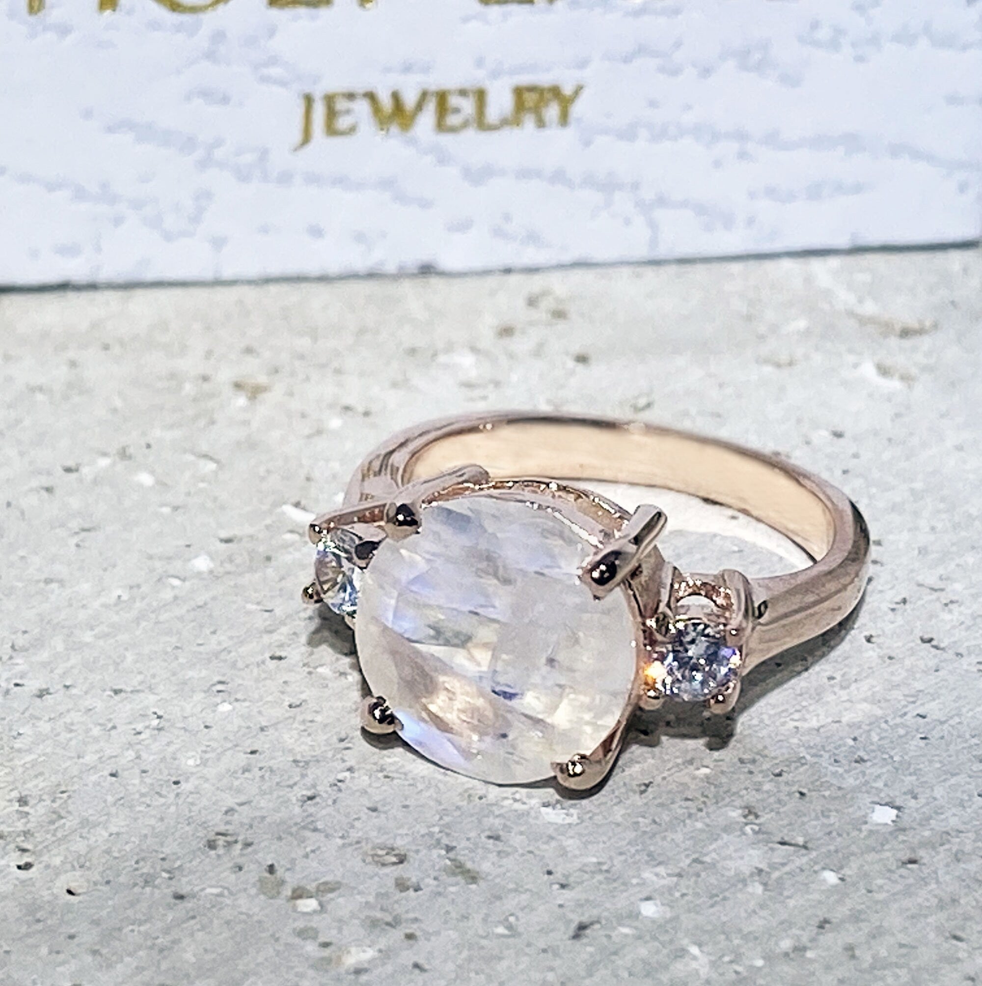 Rainbow Moonstone Ring - June Birthstone - Statement Ring - Gold Ring - Engagement Ring - Round Ring - Cocktail Ring - Prong Ring