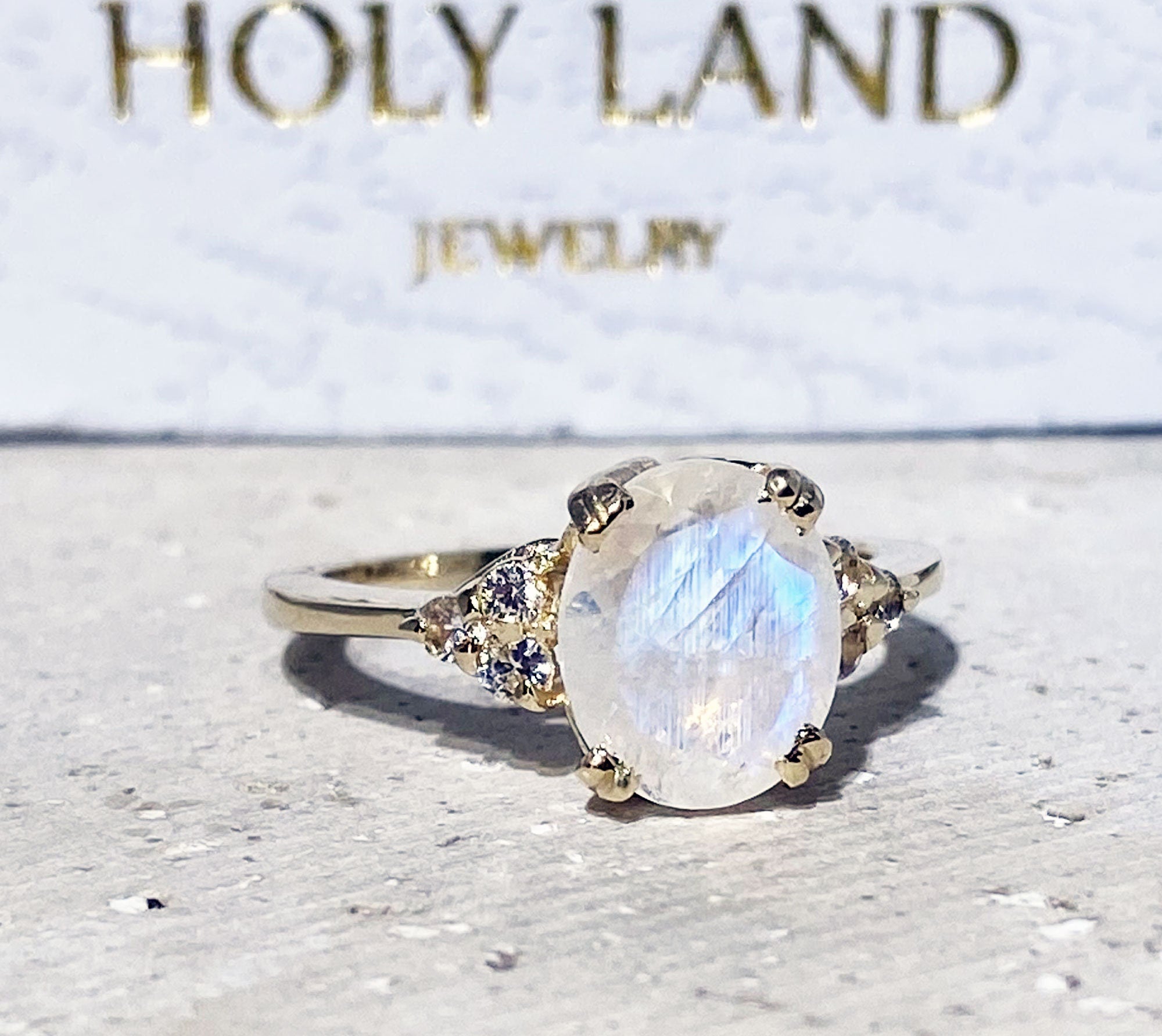 Rainbow Moonstone Ring - June Birthstone - Statement Ring - Gold Ring - Engagement Ring - Oval Ring - Cocktail Ring - Prong Ring