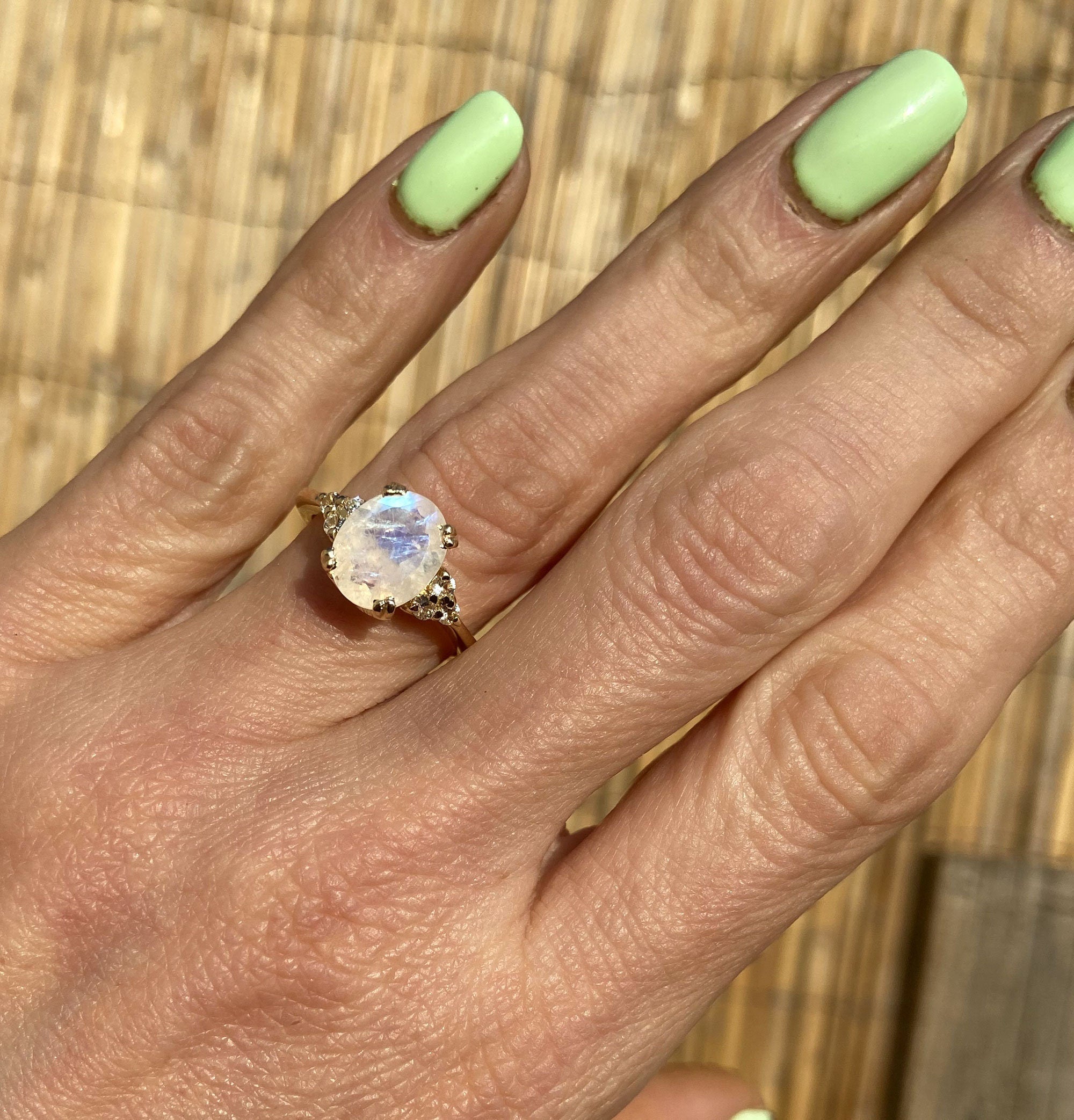 Rainbow Moonstone Ring - June Birthstone - Statement Ring - Gold Ring - Engagement Ring - Oval Ring - Cocktail Ring - Prong Ring