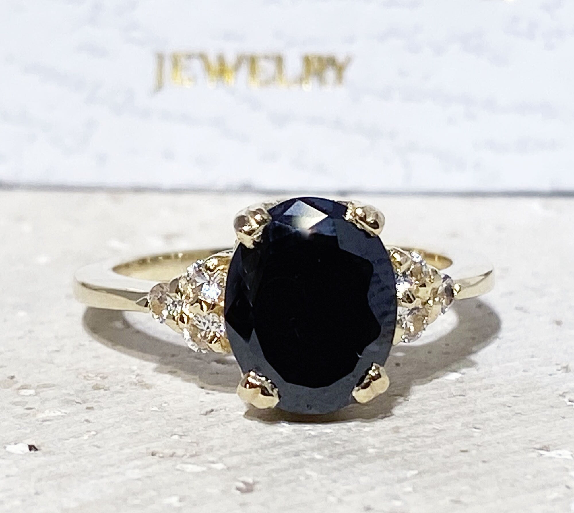 Onyx Ring - Black Onyx Ring - Gold Ring - Gemstone Band - Statement Ring - Engagement Ring - Oval Ring - Cocktail Ring - December BIrthstone