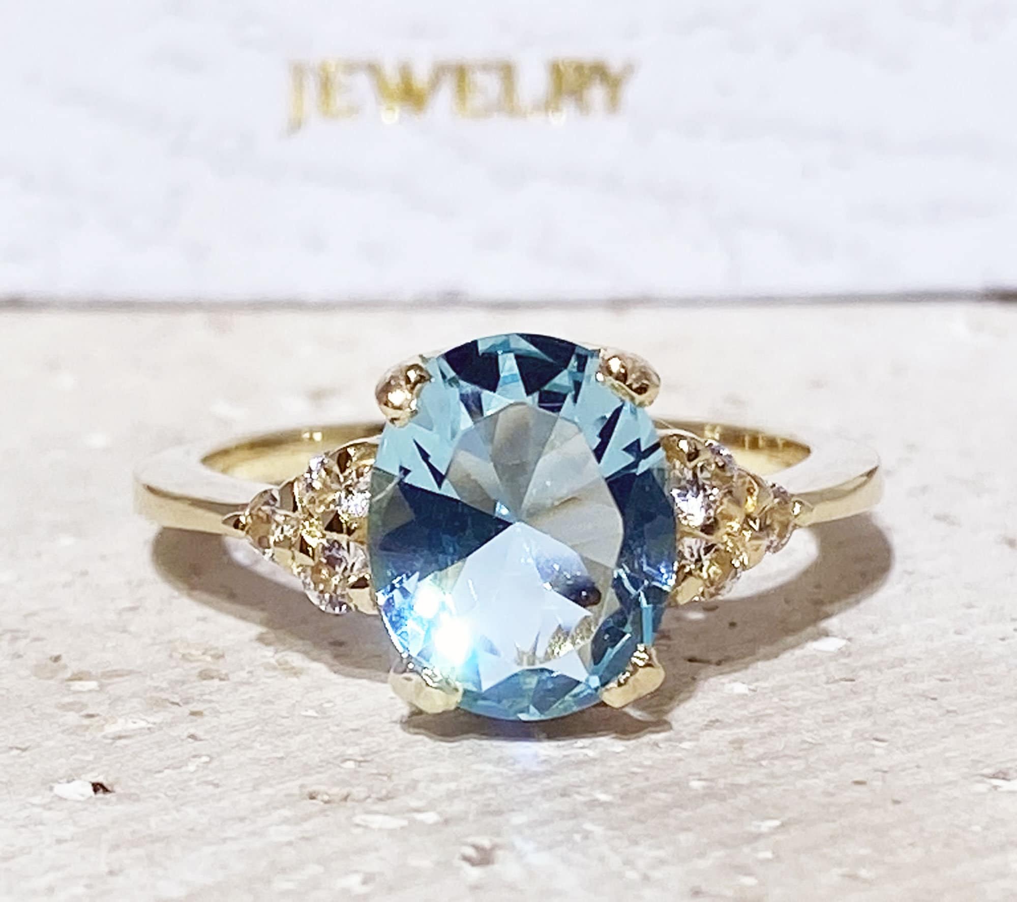 Aquamarine Ring - March Birthstone - Statement Ring - Gold Ring - Engagement Ring - Oval Ring - Cocktail Ring - Prong Ring -Light Blue Ring