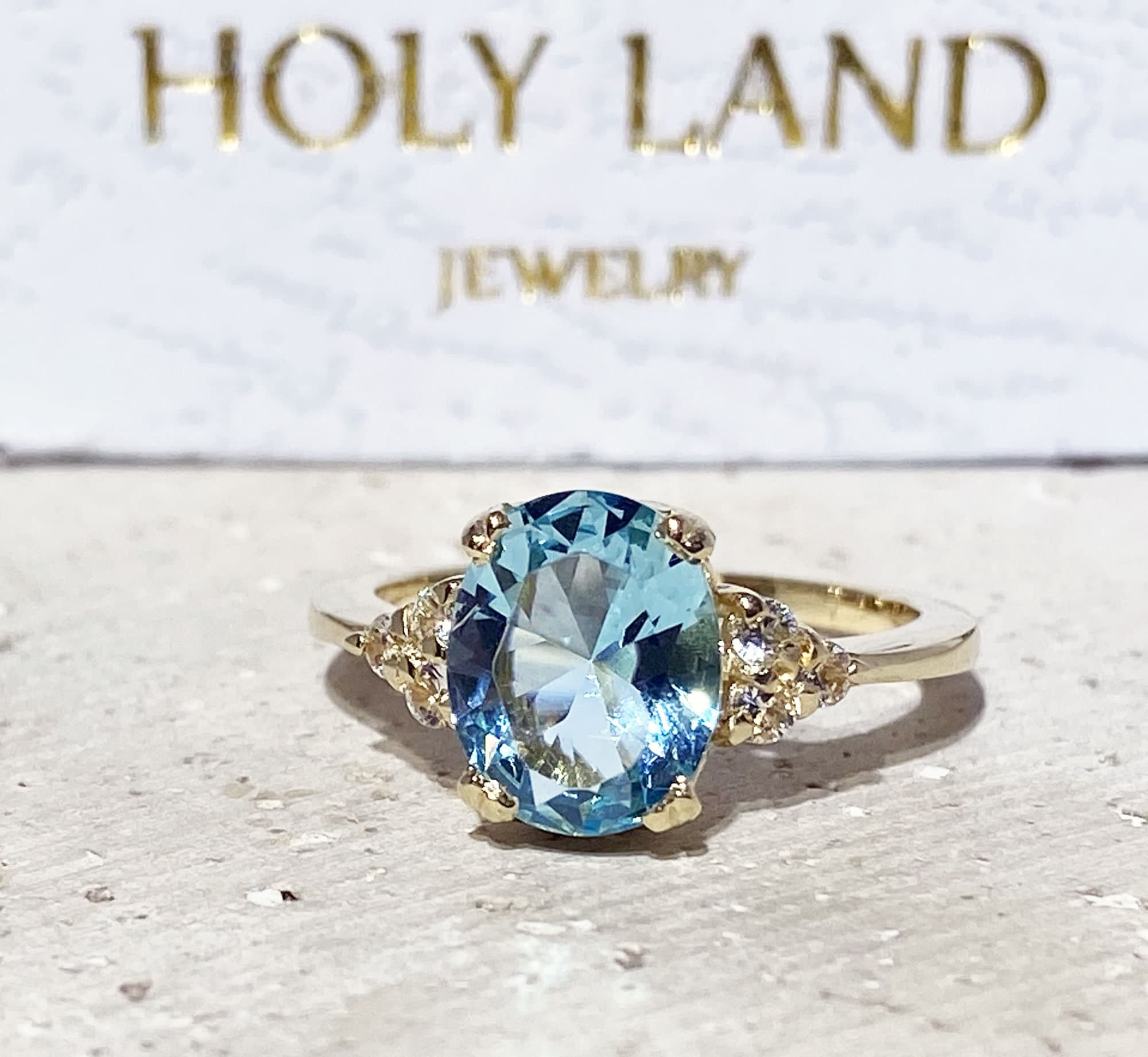 Aquamarine Ring - March Birthstone - Statement Ring - Gold Ring - Engagement Ring - Oval Ring - Cocktail Ring - Prong Ring -Light Blue Ring