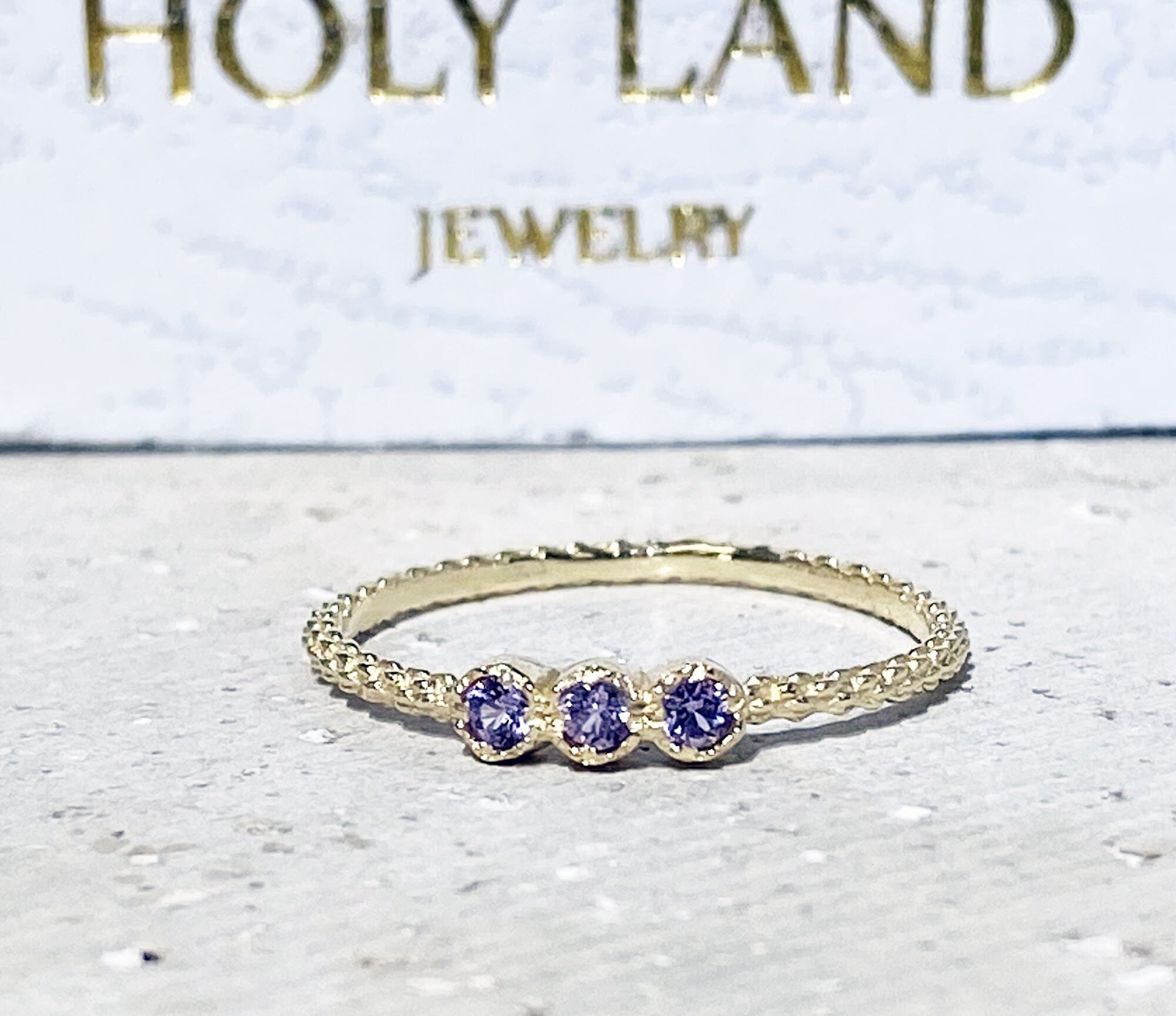 Alexandrite Ring - June Birthstone - Stacking Ring with Three Round Alexandrite Stones