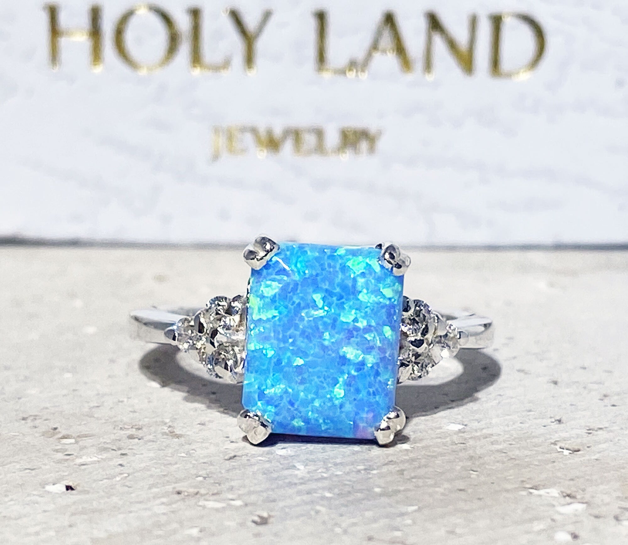 Blue Opal Ring - Gold Ring - Engagement Ring - Rectangle Ring - Cocktail Ring - Statement Ring - Opal Jewelry - October Birthstone