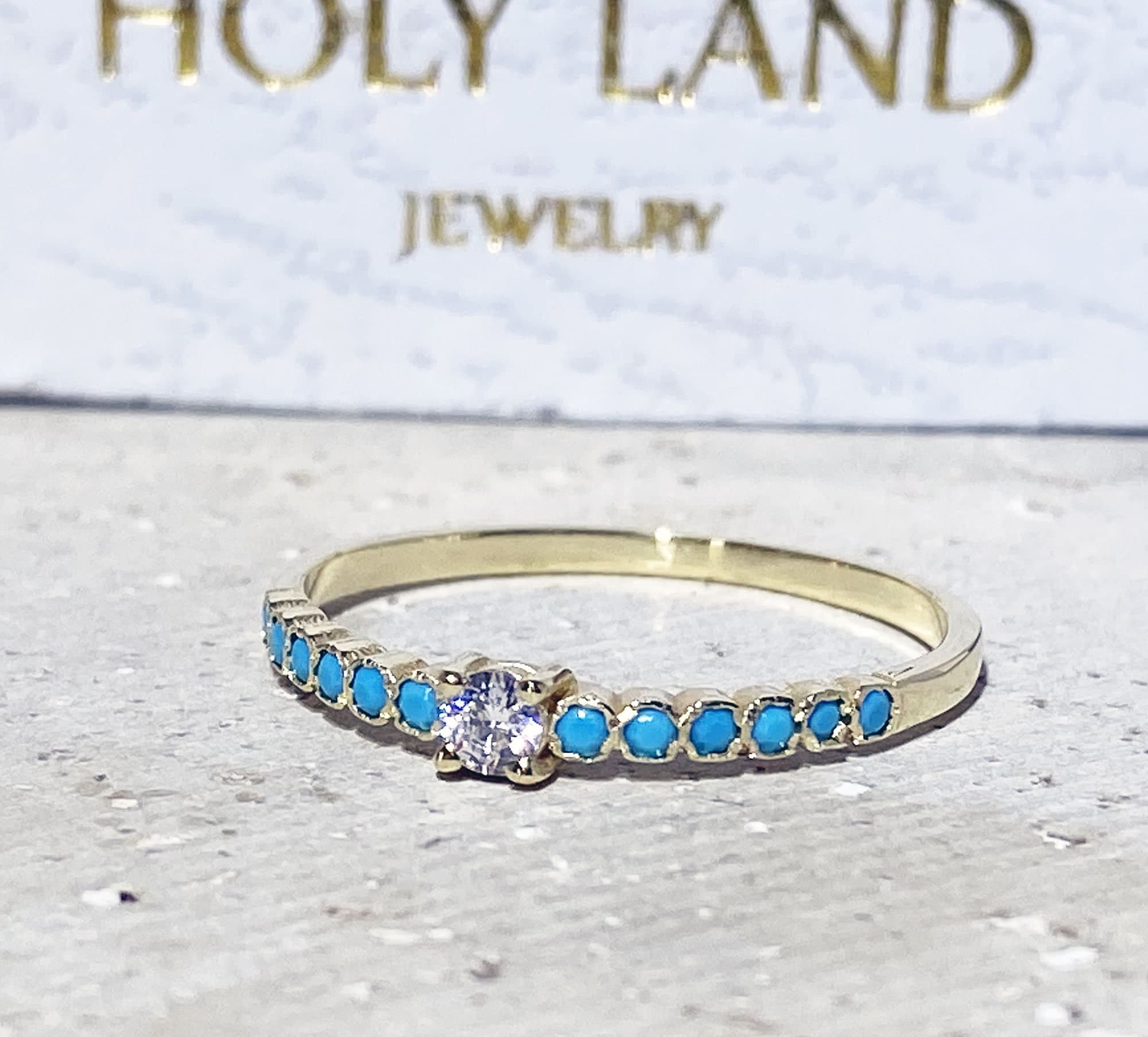 Turquoise Ring - Sleeping Beauty Turquoise - Gold Ring - Delicate Ring - Stack Ring - Bezel Set Ring