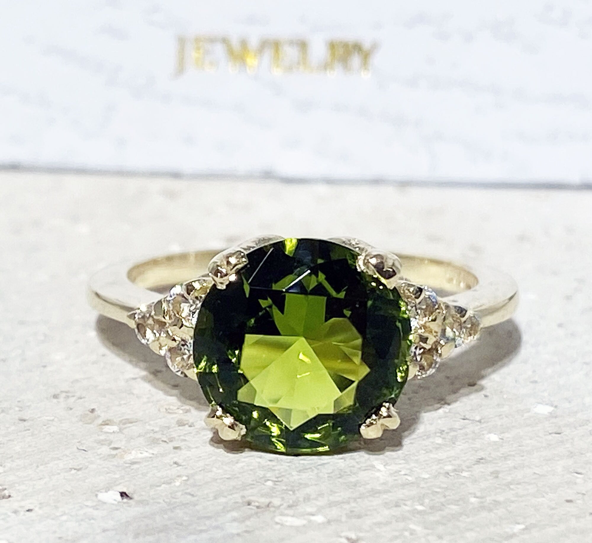 Peridot Ring - August Birthstone - Statement Ring - Gold Ring - Engagement Ring - Round Ring - Cocktail Ring - Prong Ring - Gemstone Ring