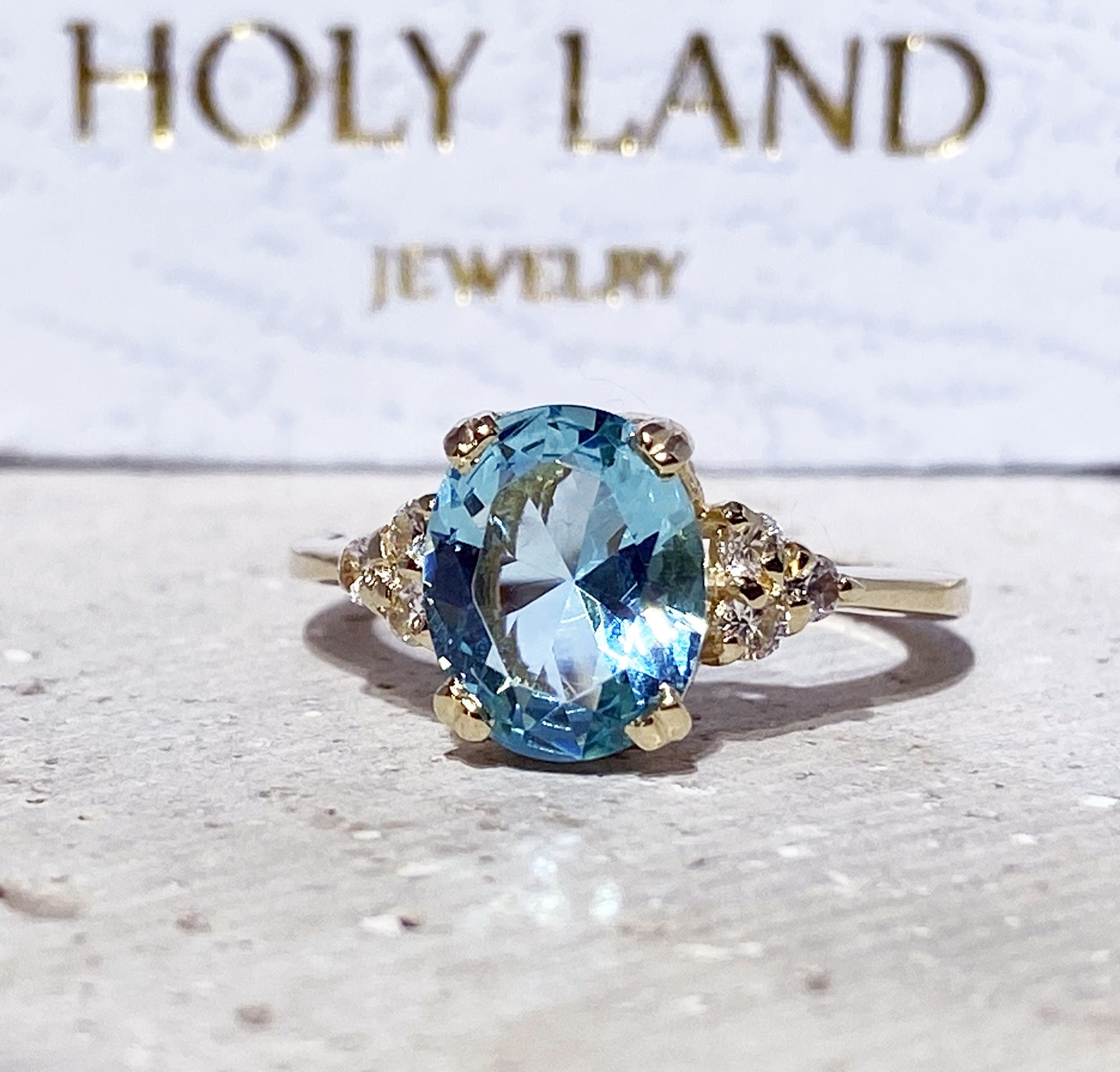 Blue Topaz Ring - December Birthstone - Gemstone Band - Gold Ring - Engagement Ring - Oval Ring - Cocktail Ring - Prong Ring