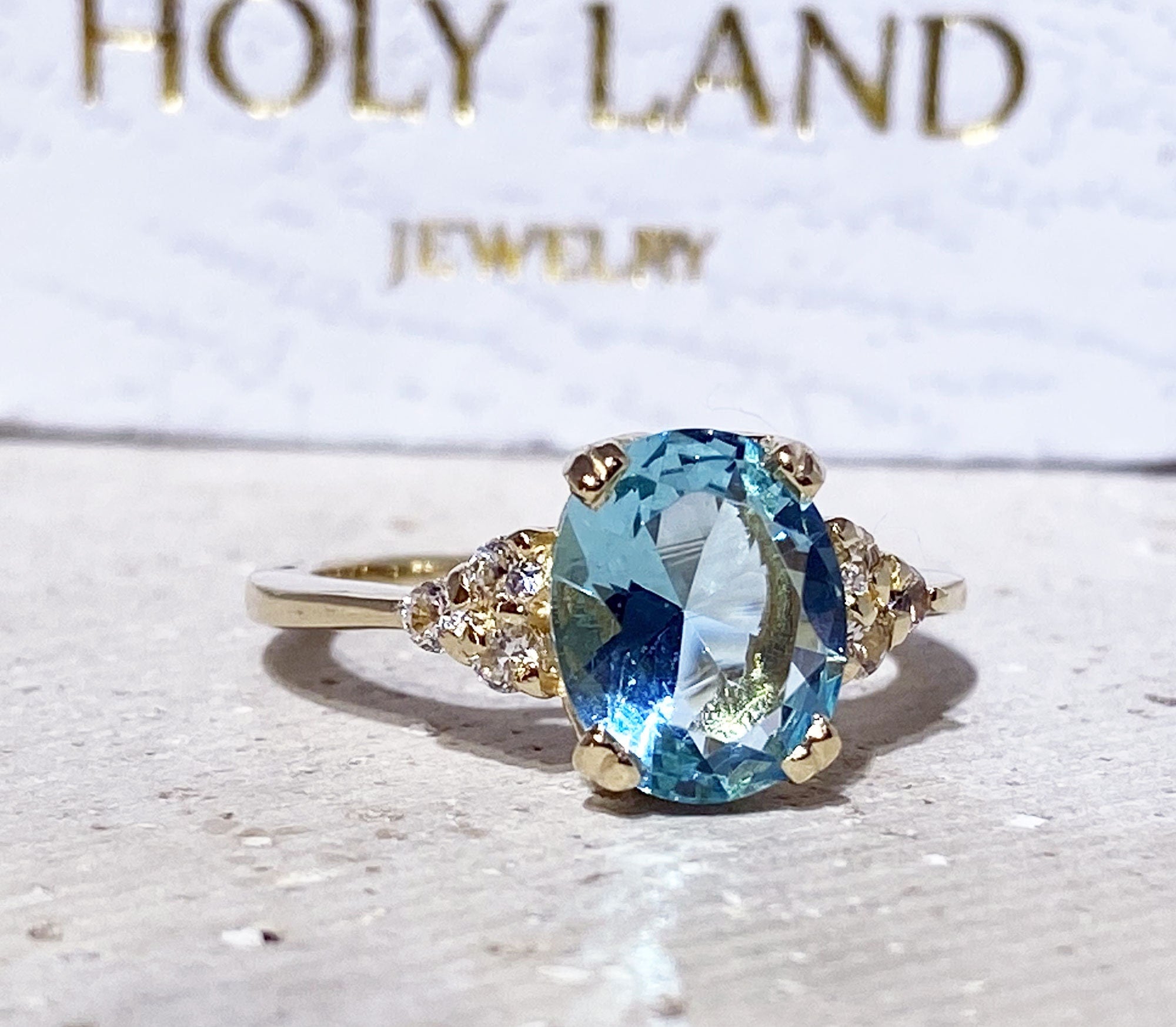 Blue Topaz Ring - December Birthstone - Gemstone Band - Gold Ring - Engagement Ring - Oval Ring - Cocktail Ring - Prong Ring