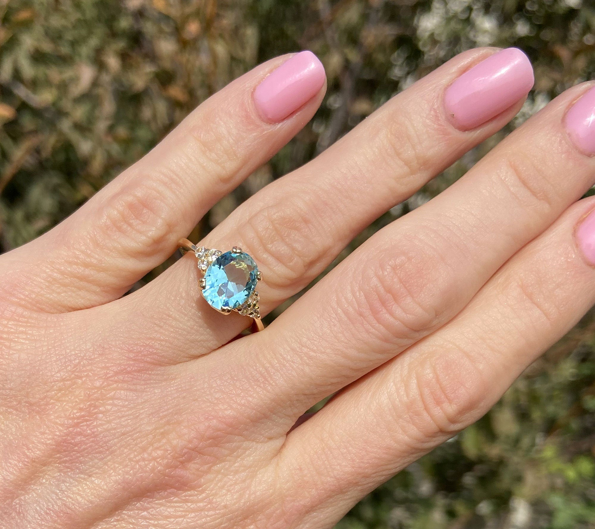 Blue Topaz Ring - December Birthstone - Gemstone Band - Gold Ring - Engagement Ring - Oval Ring - Cocktail Ring - Prong Ring