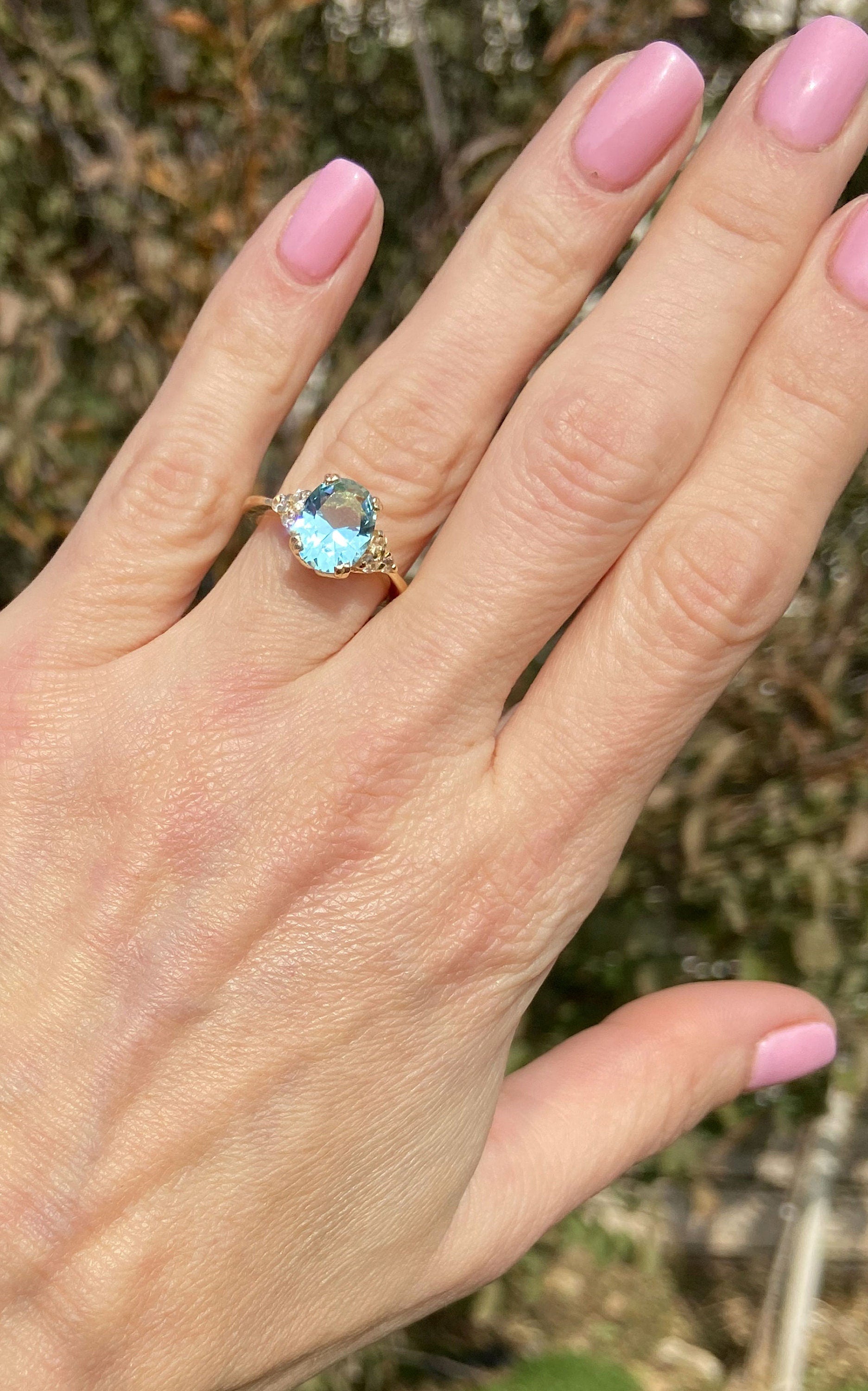 Blue Topaz Ring - December Birthstone - Gemstone Band - Gold Ring - Engagement Ring - Oval Ring - Cocktail Ring - Prong Ring