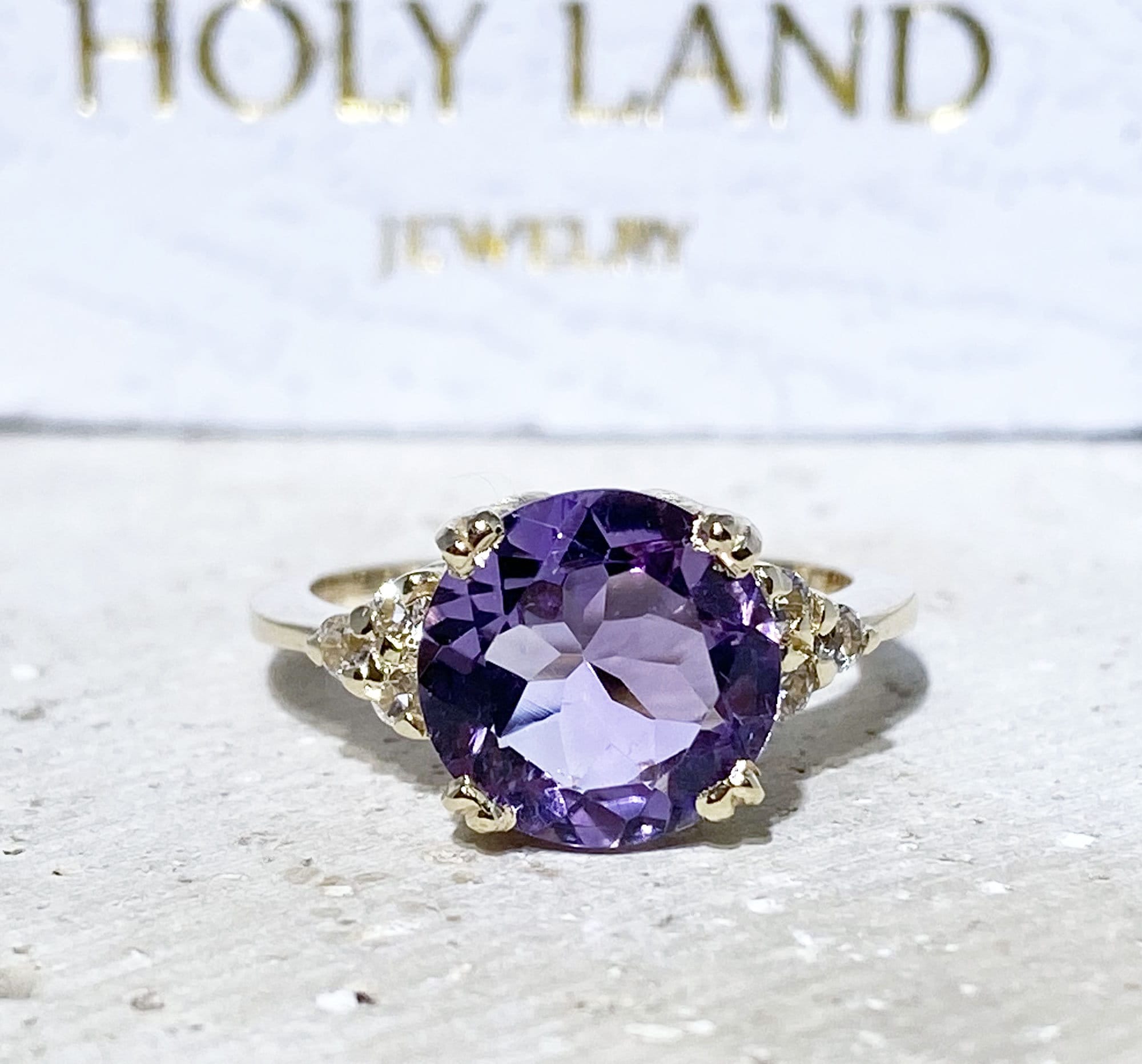 Purple Amethyst Ring - February Birthstone - Statement Ring - Gold Ring - Engagement Ring - Round Ring - Prong Ring - Cocktail Ring