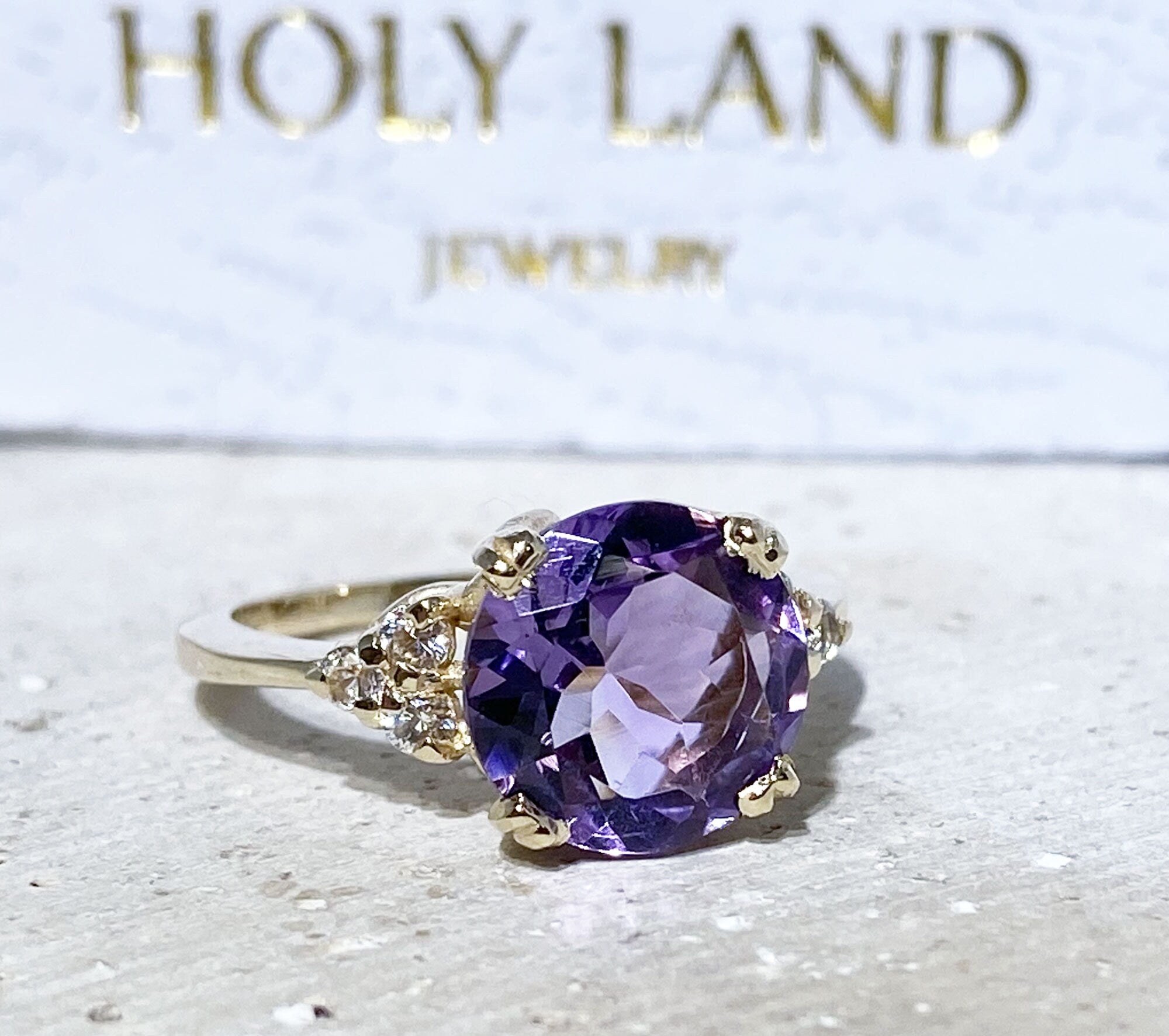 Purple Amethyst Ring - February Birthstone - Statement Ring - Gold Ring - Engagement Ring - Round Ring - Prong Ring - Cocktail Ring