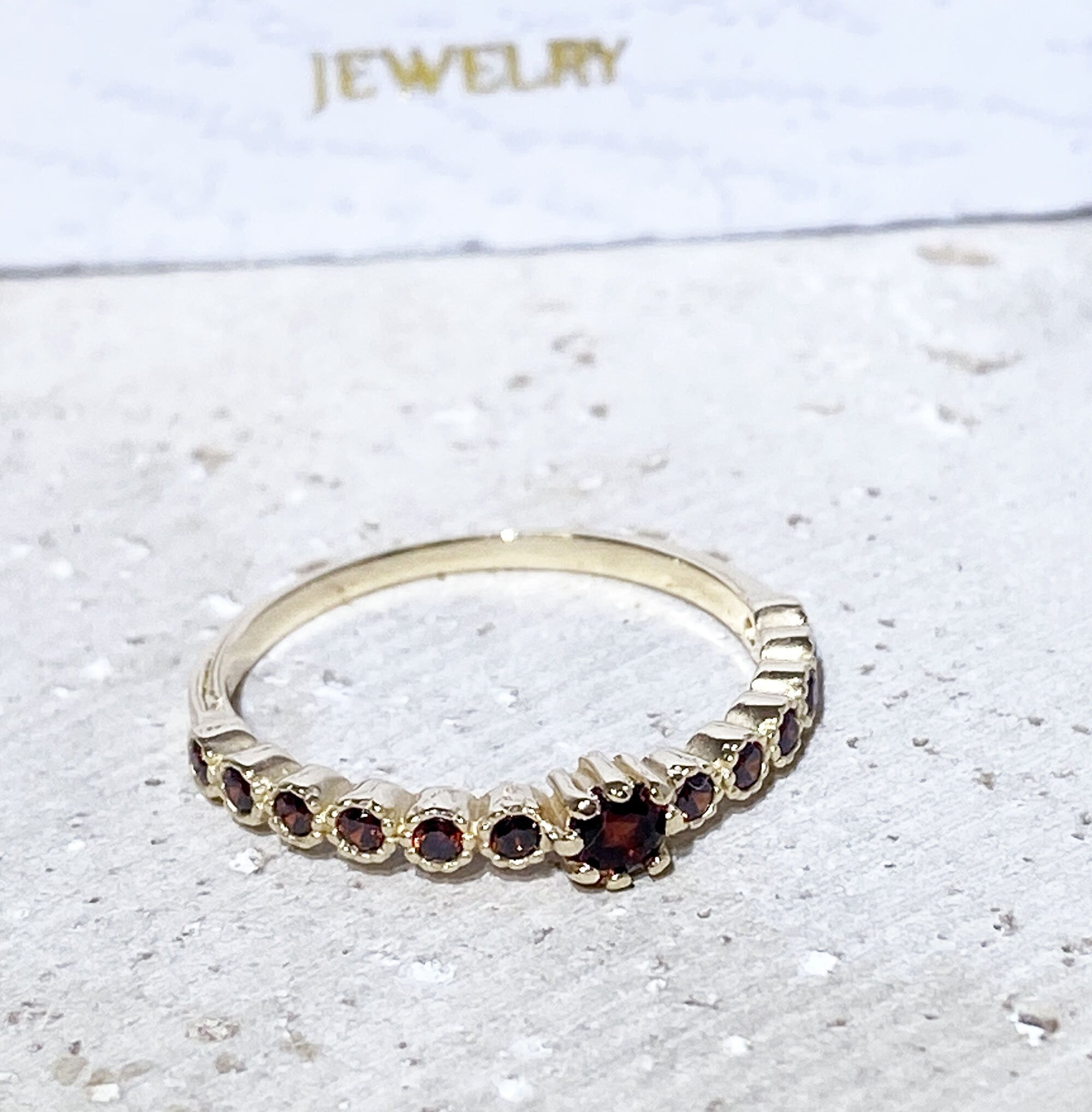 Red Garnet Ring - January Ring - Half Eternity Ring - Stack Ring - Bezel Ring - Tiny Ring - Simple Ring