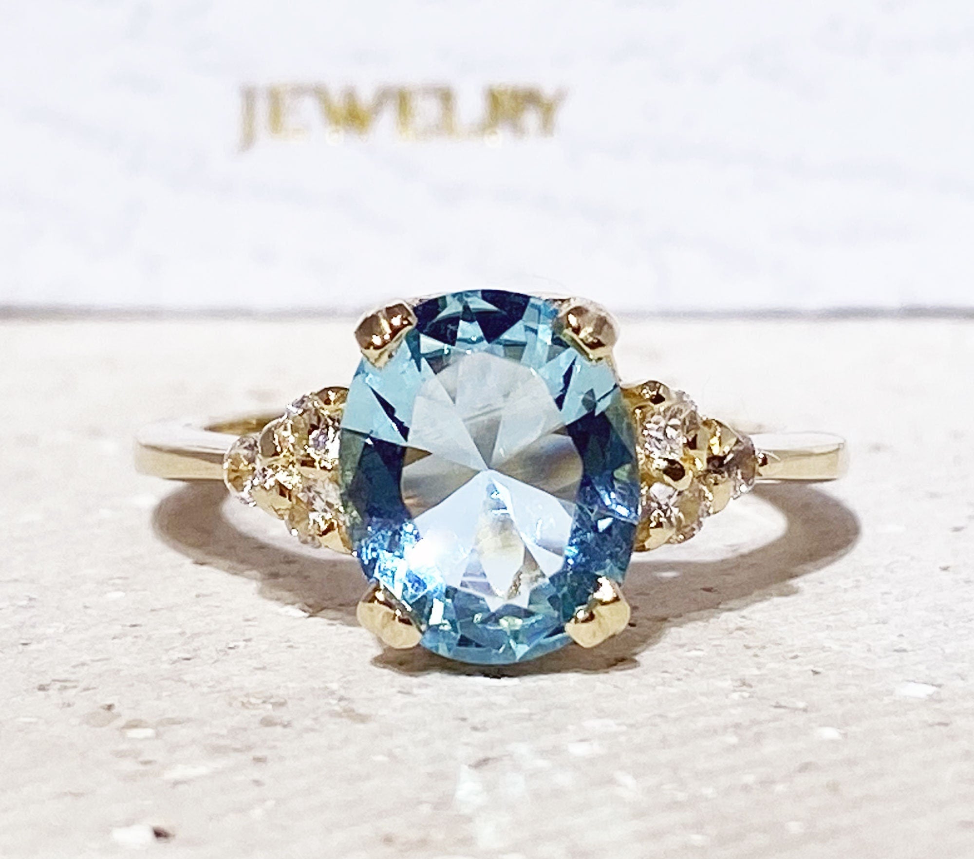 Blue Topaz Ring - December Birthstone - Gemstone Band - Gold Ring - Engagement Ring - Oval Ring - Cocktail Ring - Prong Ring