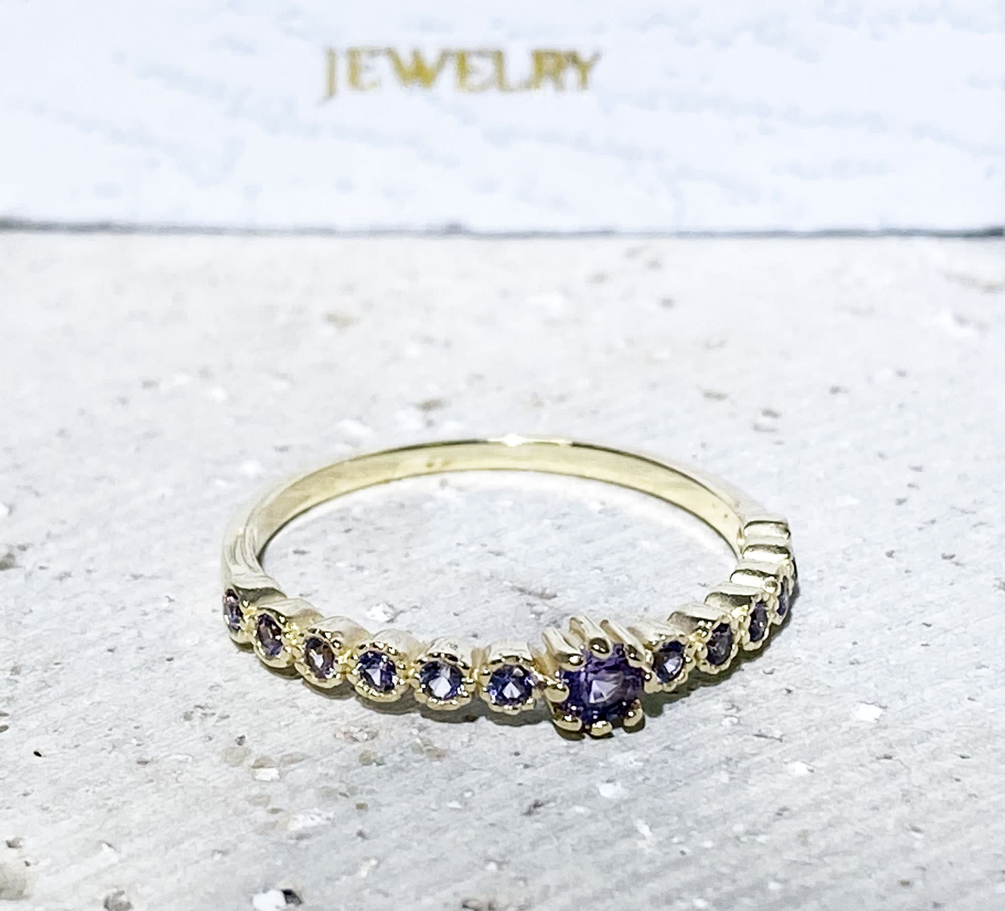 Alexandrite Ring - June Birthstone - Delicate Stacking Ring with Alexandrite Stones