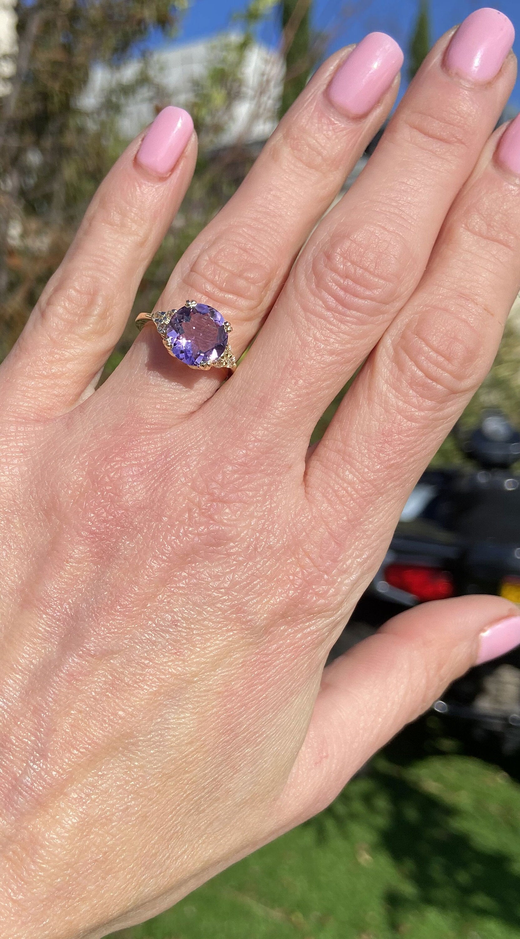 Purple Amethyst Ring - February Birthstone - Statement Ring - Gold Ring - Engagement Ring - Round Ring - Prong Ring - Cocktail Ring