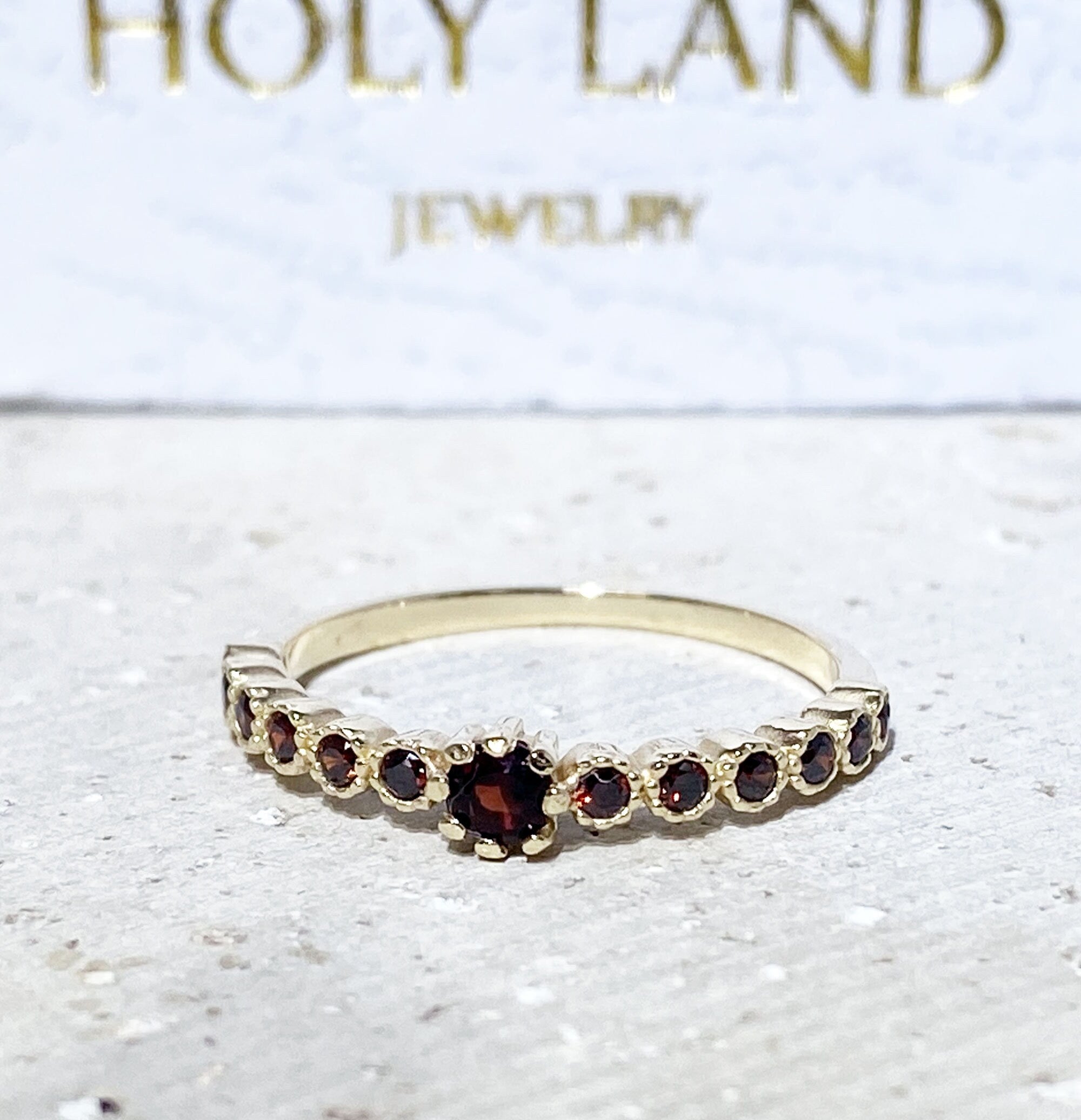 Red Garnet Ring - January Ring - Half Eternity Ring - Stack Ring - Bezel Ring - Tiny Ring - Simple Ring