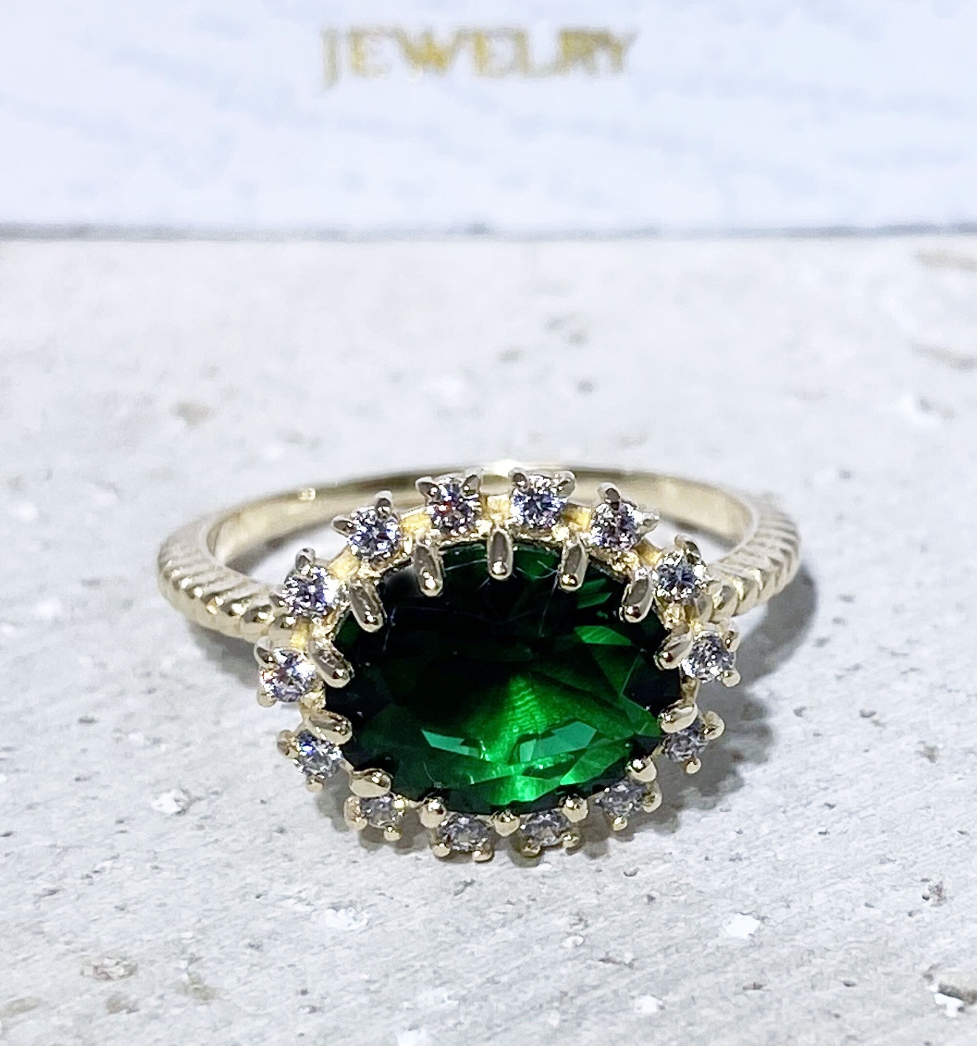 Emerald Ring - May Birthstone - Gold Ring - Gemstone Band - Statement Ring - Engagement Ring - Oval Ring - Cocktail Ring - Prong Ring