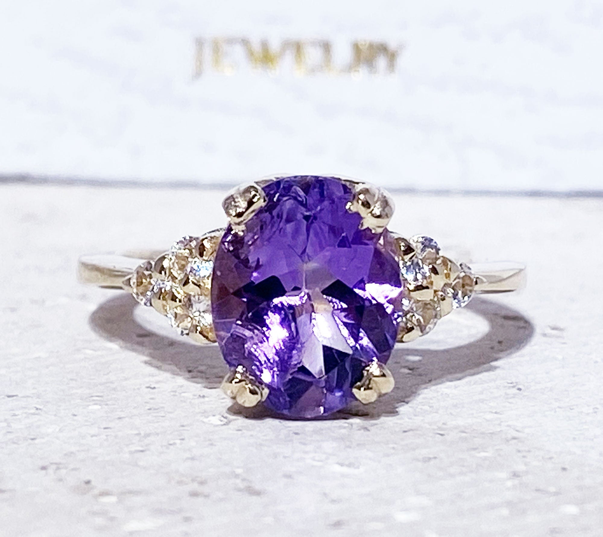 Purple Amethyst Ring - February Birthstone - Statement Ring - Gold Ring - Engagement Ring - Prong Ring - Oval Ring - Cocktail Ring