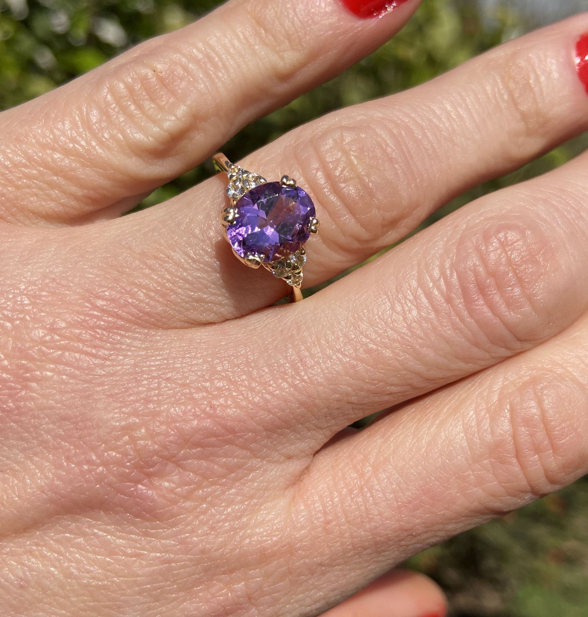 Purple Amethyst Ring - February Birthstone - Statement Ring - Gold Ring - Engagement Ring - Prong Ring - Oval Ring - Cocktail Ring