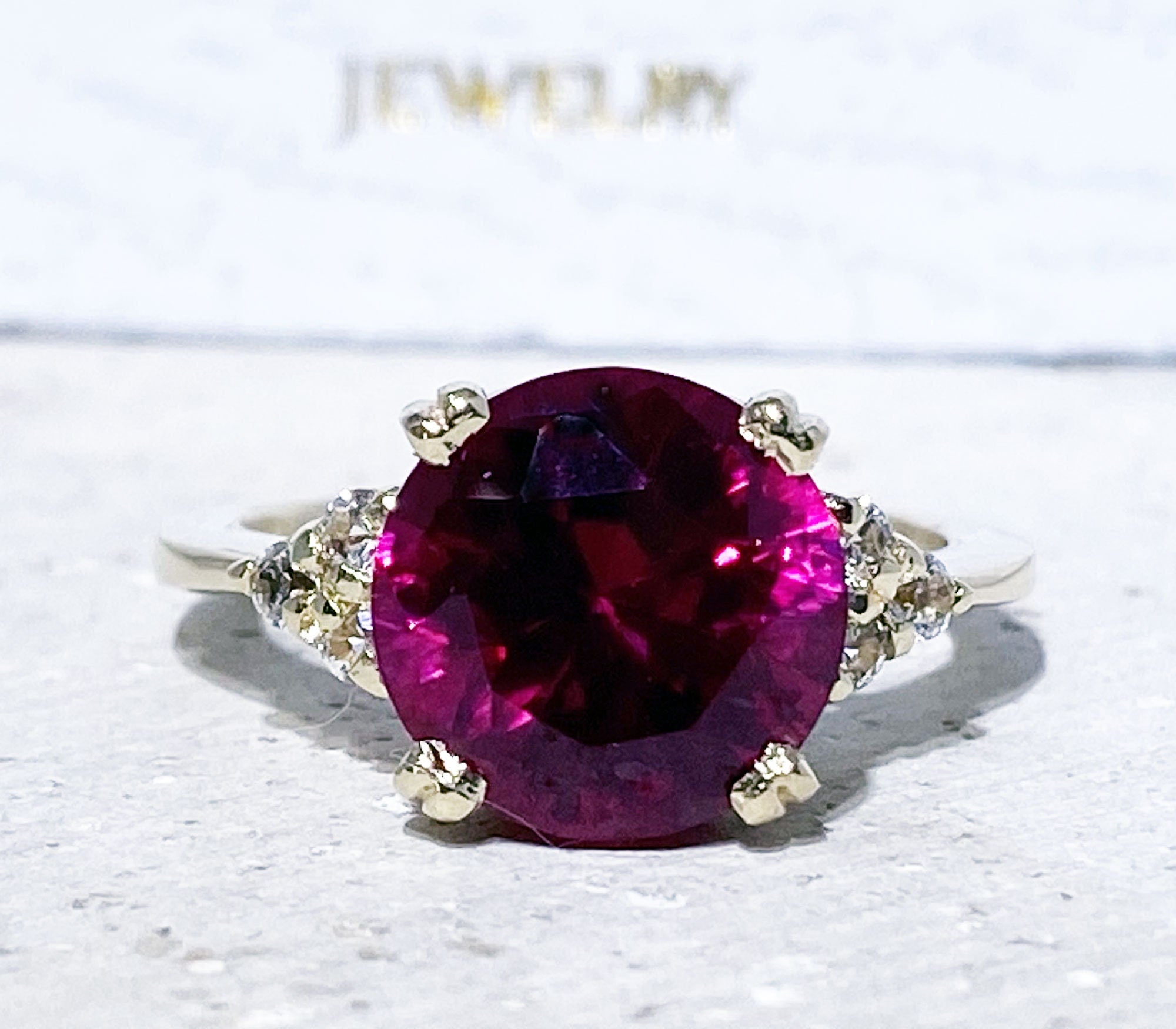 Ruby Ring - Gold Ring - July Birthstone - Gemstone Band - Statement Ring - Engagement Ring - Round Ring - Prong Ring - Cocktail Ring