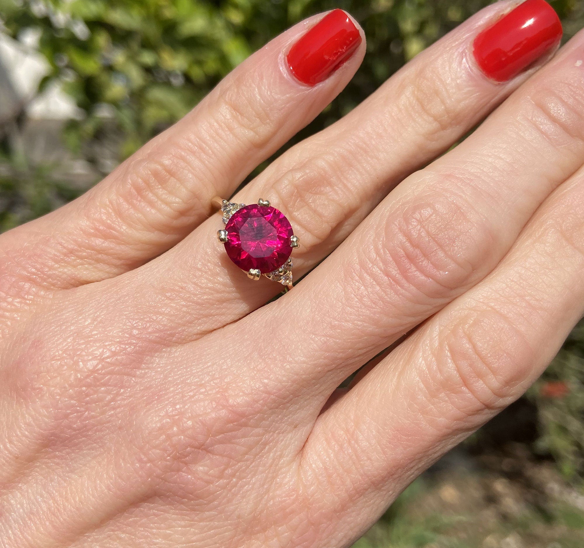 Ruby Ring - Gold Ring - July Birthstone - Gemstone Band - Statement Ring - Engagement Ring - Round Ring - Prong Ring - Cocktail Ring