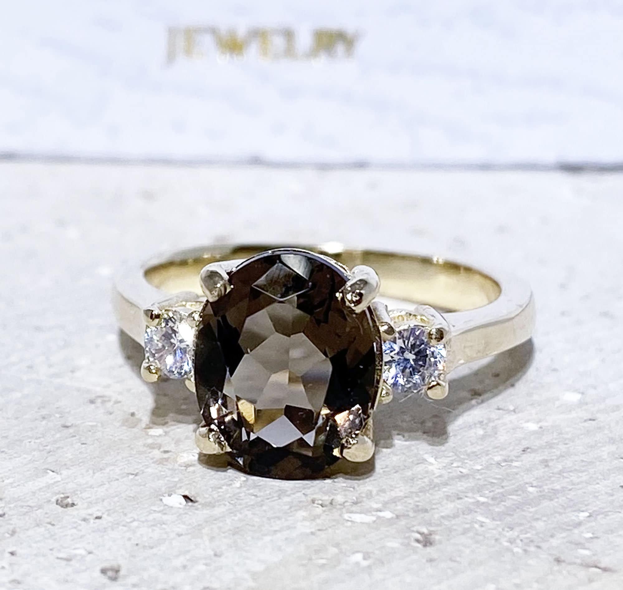 Smoky Quartz Ring - Statement Ring - Gold Ring - Engagement Ring - Oval Ring - Cocktail Ring - Prong Ring - Brown Ring - Smoky Topaz Ring