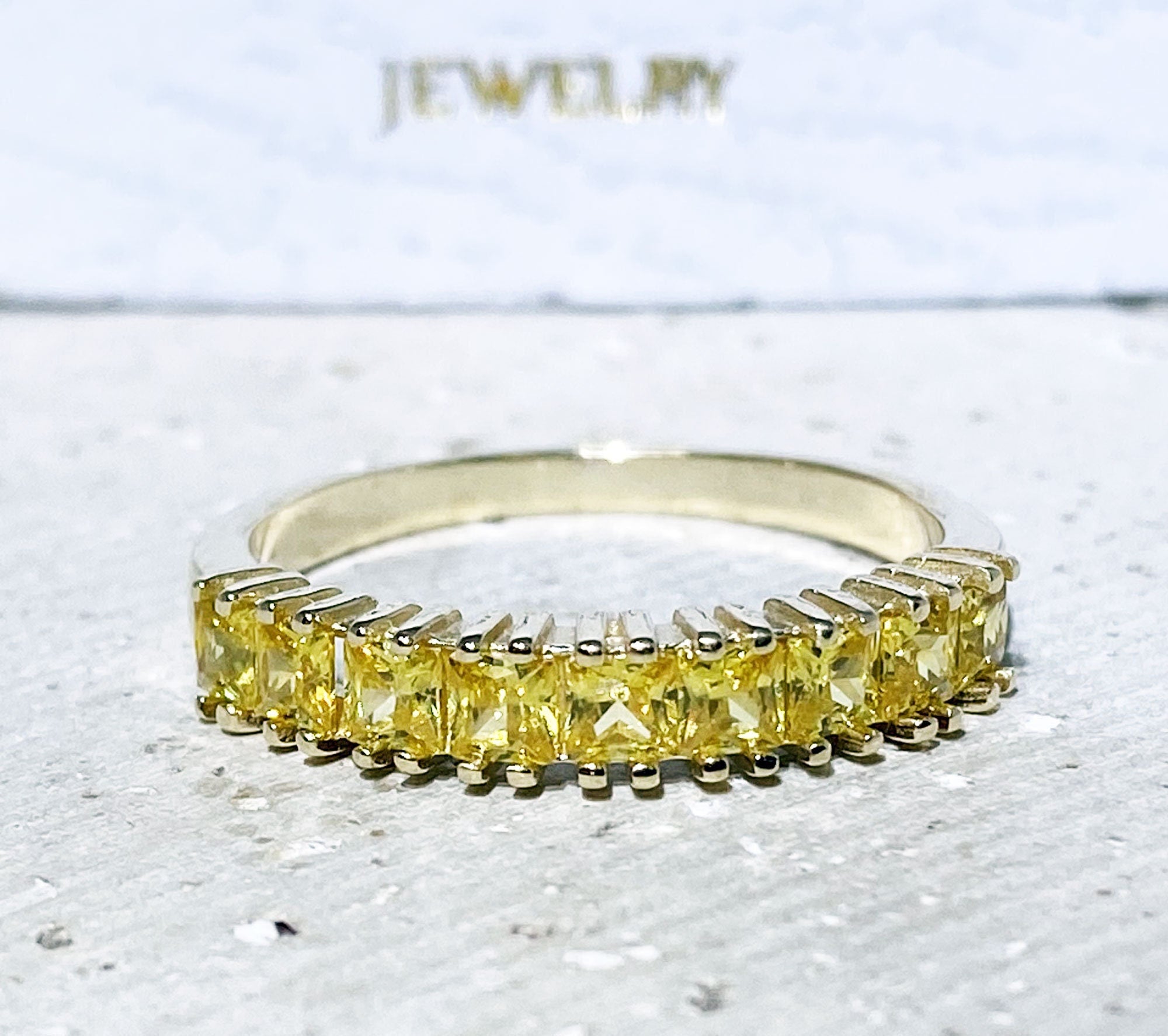 Yellow Citrine Ring - November Birthstone - Stack Ring - Gold Ring - Square Ring - Dainty Ring - Bezel Ring - Simple Ring - Gemstone Band