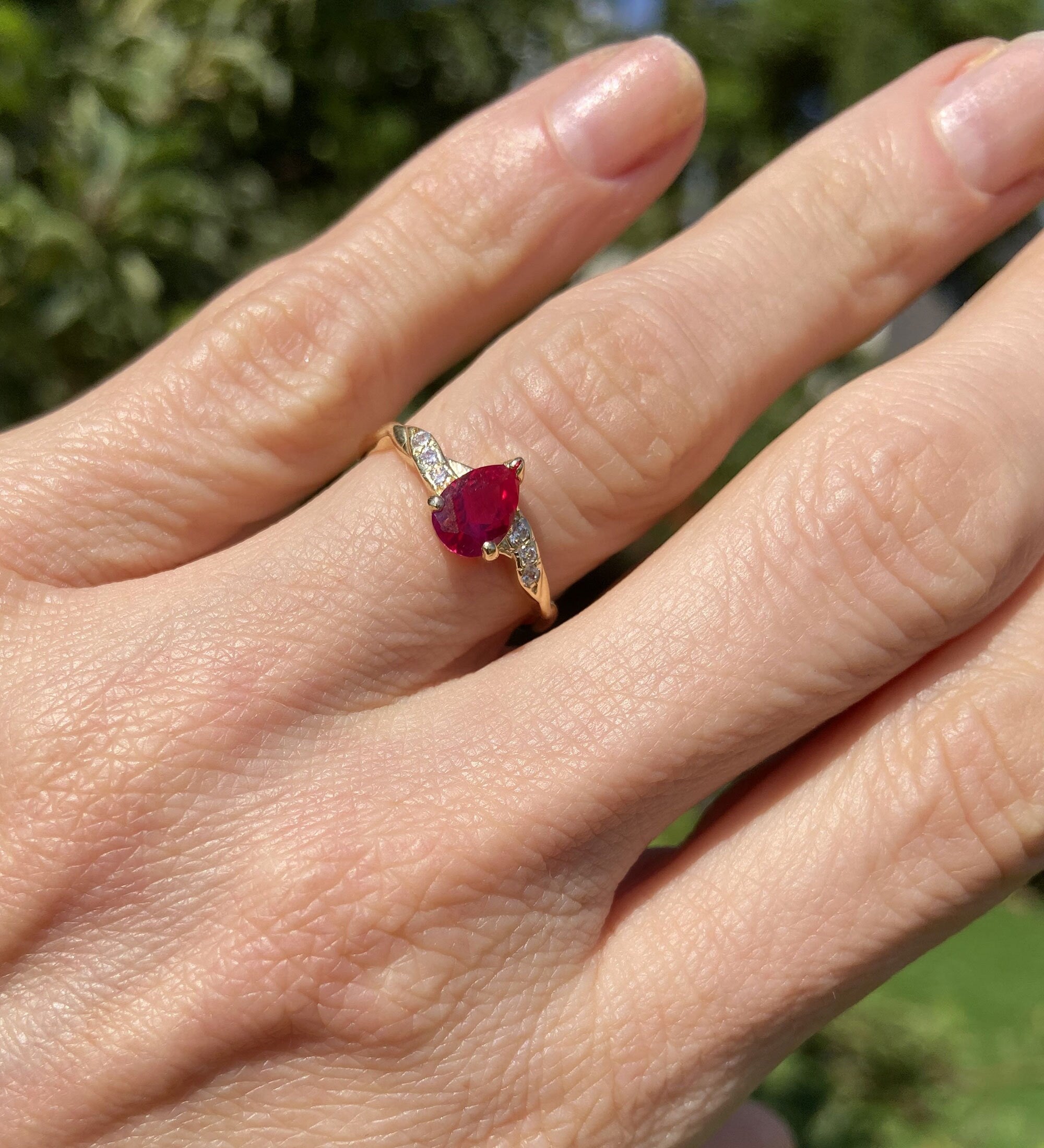 Ruby Ring - July Birthstone - Gold Ring - Delicate Ring - Gemstone Ring - Simple Ring - Teardrop Ring