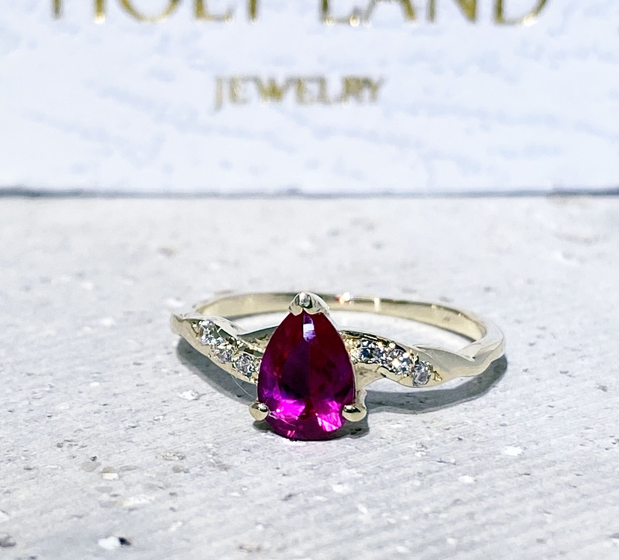 Ruby Ring - July Birthstone - Gold Ring - Delicate Ring - Gemstone Ring - Simple Ring - Teardrop Ring