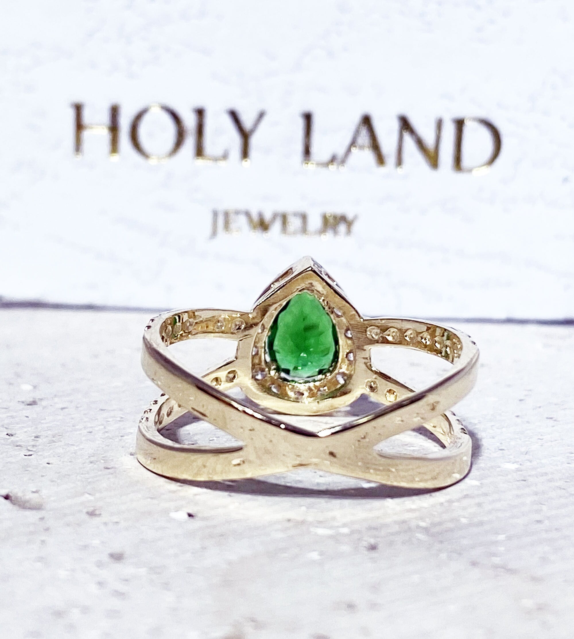 Emerald Ring - May Birthstone - Gold Ring - Gemstone Band - Statement Ring - Engagement Ring - Teardrop Ring - Cocktail Ring - Prong Ring