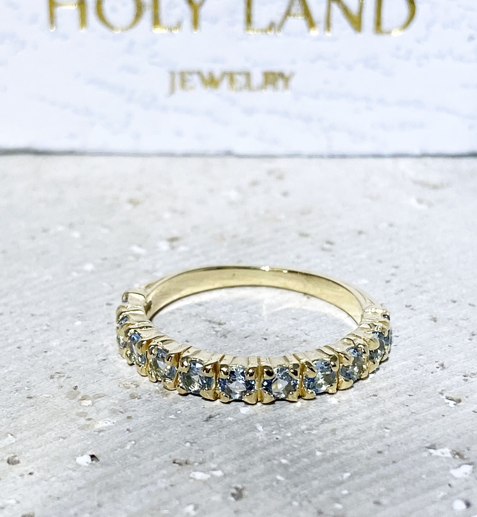 Aquamarine Ring - March Birthstone - Stacking Half Eternity Ring with Eleven Round Aquamarine Gemstones