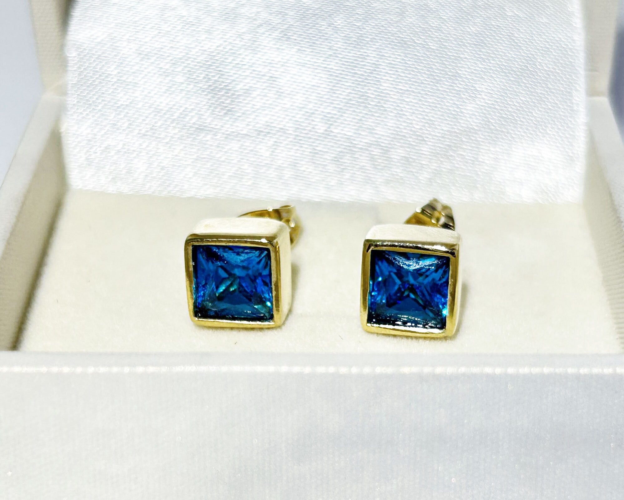 December Birthstone Jewelry - Blue Topaz Earrings - Square Earrings - Post Earrings - Delicate Studs - Simple Earrings