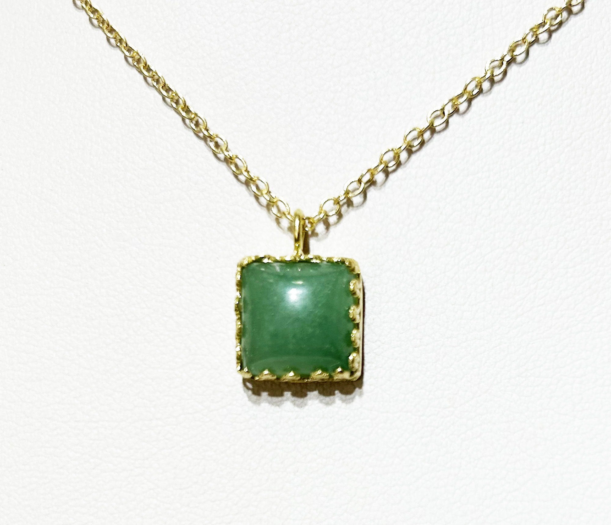 Green Agate Necklace - Square Green Agate Necklace on Delicate Chain