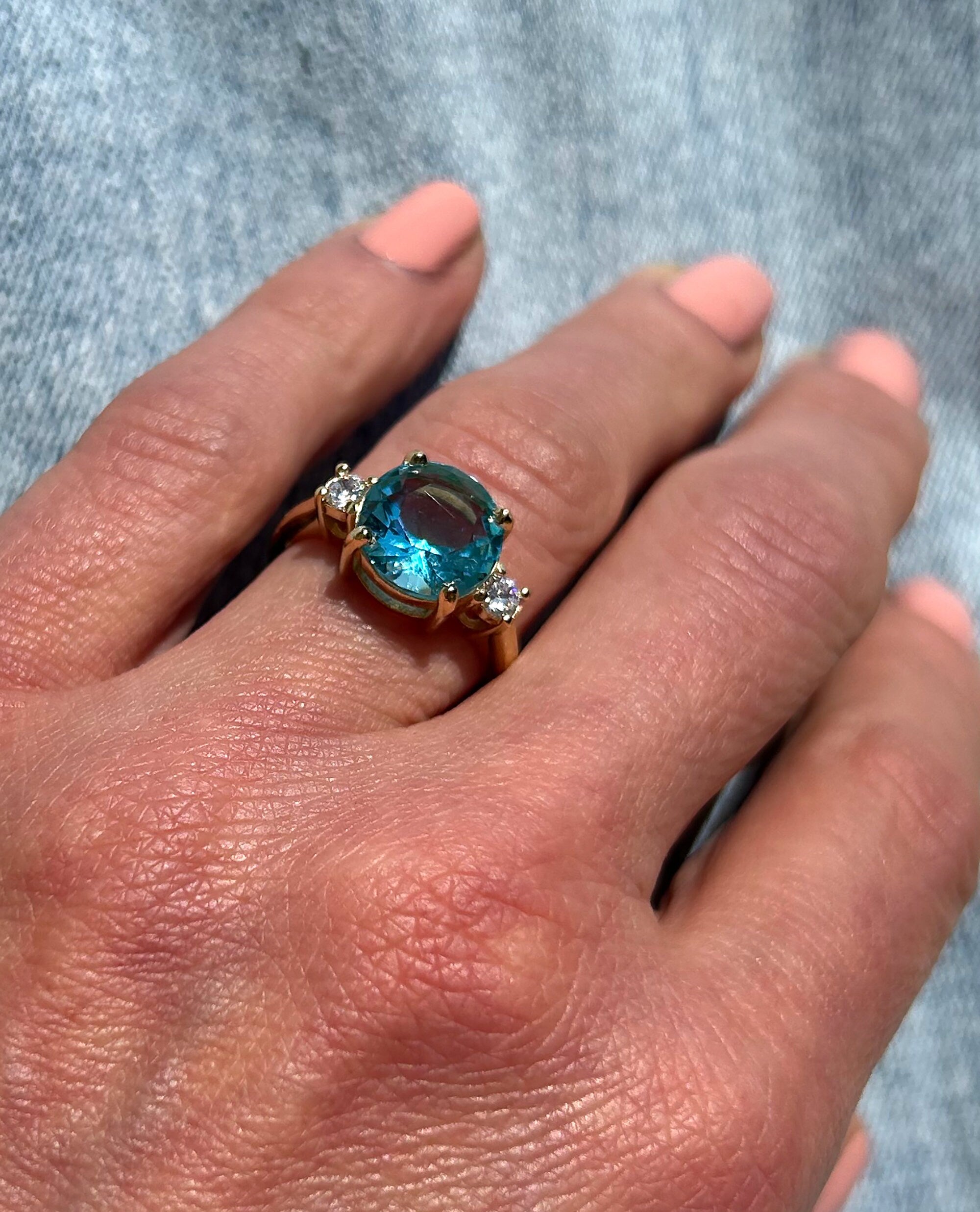 Blue Topaz Ring - December Birthstone - Gemstone Band - Gold Ring - Engagement Ring - Round Ring - Cocktail Ring - Prong Ring