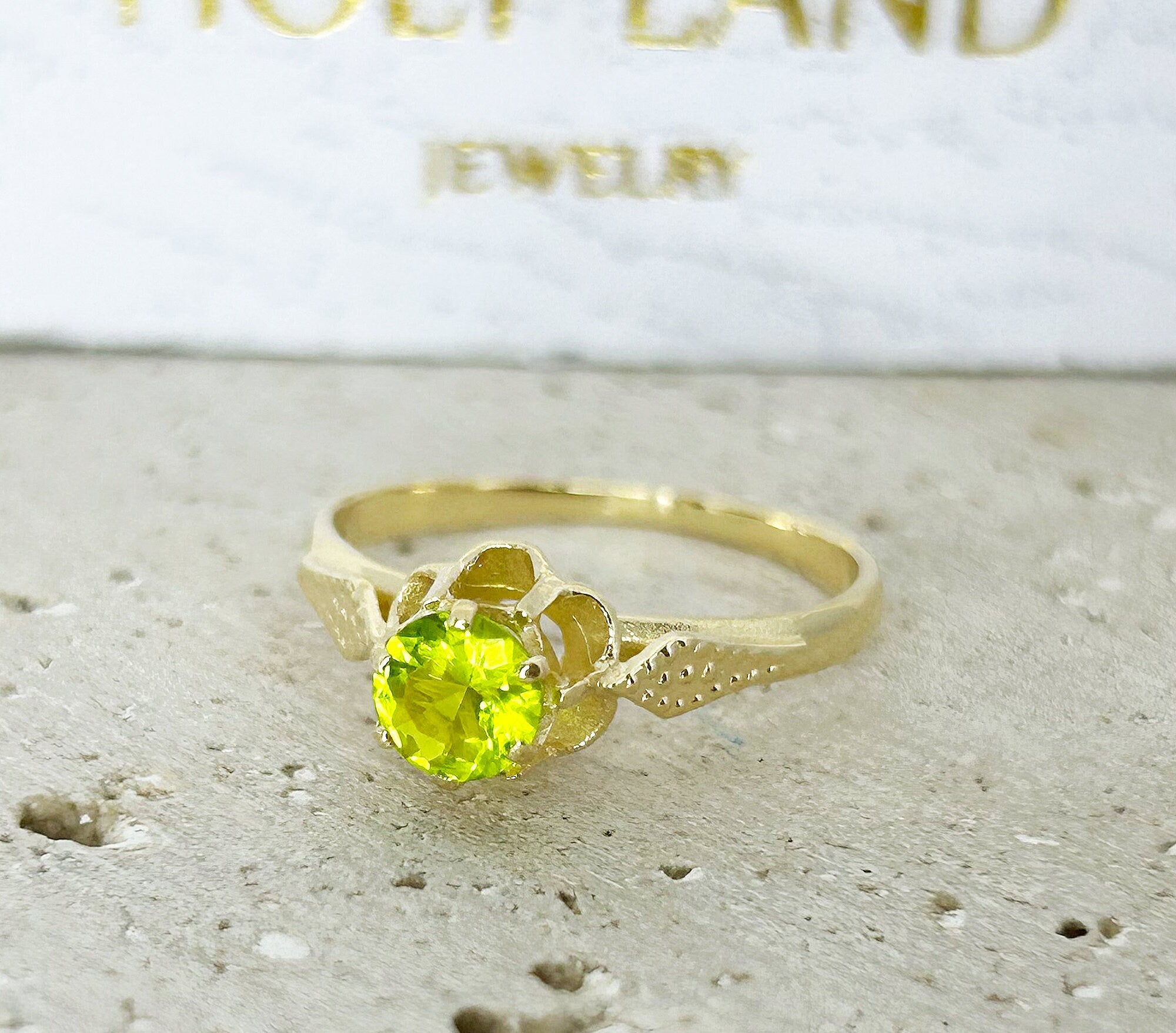 Peridot Ring - August Birthstone - Round Peridot Gemstone Flower Ring