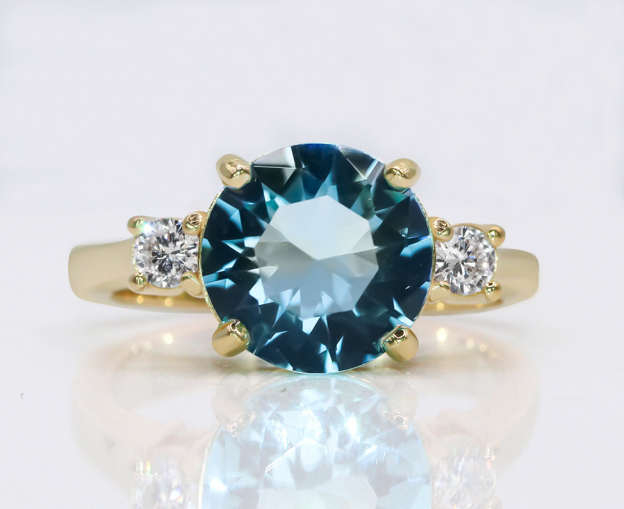 Blue Topaz Ring - December Birthstone - Gemstone Band - Gold Ring - Engagement Ring - Round Ring - Cocktail Ring - Prong Ring