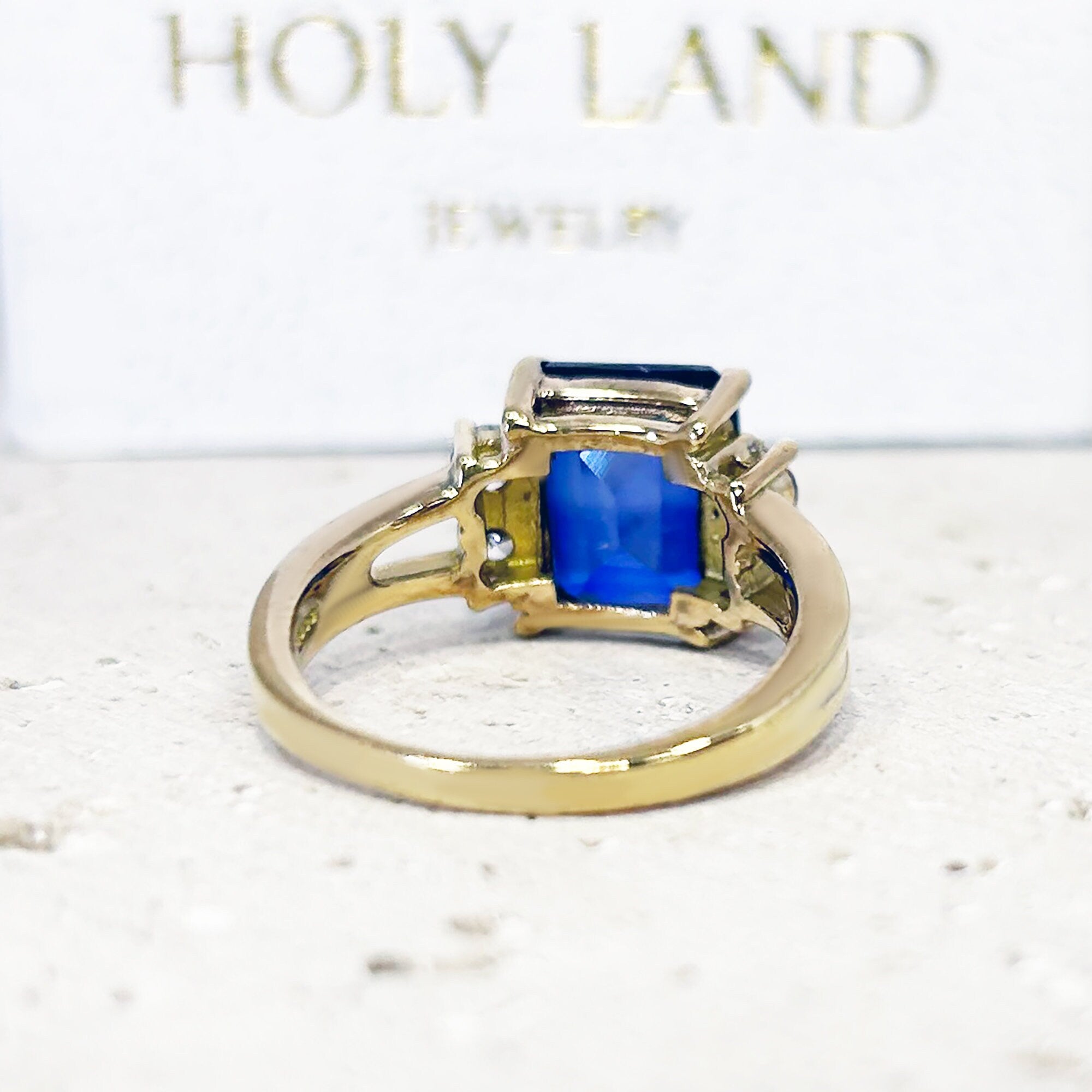 Blue Sapphire Ring - September Birthstone - Statement Ring - Gold Ring - Engagement Ring - Prong Ring - Rectangle Ring - Cocktail Ring