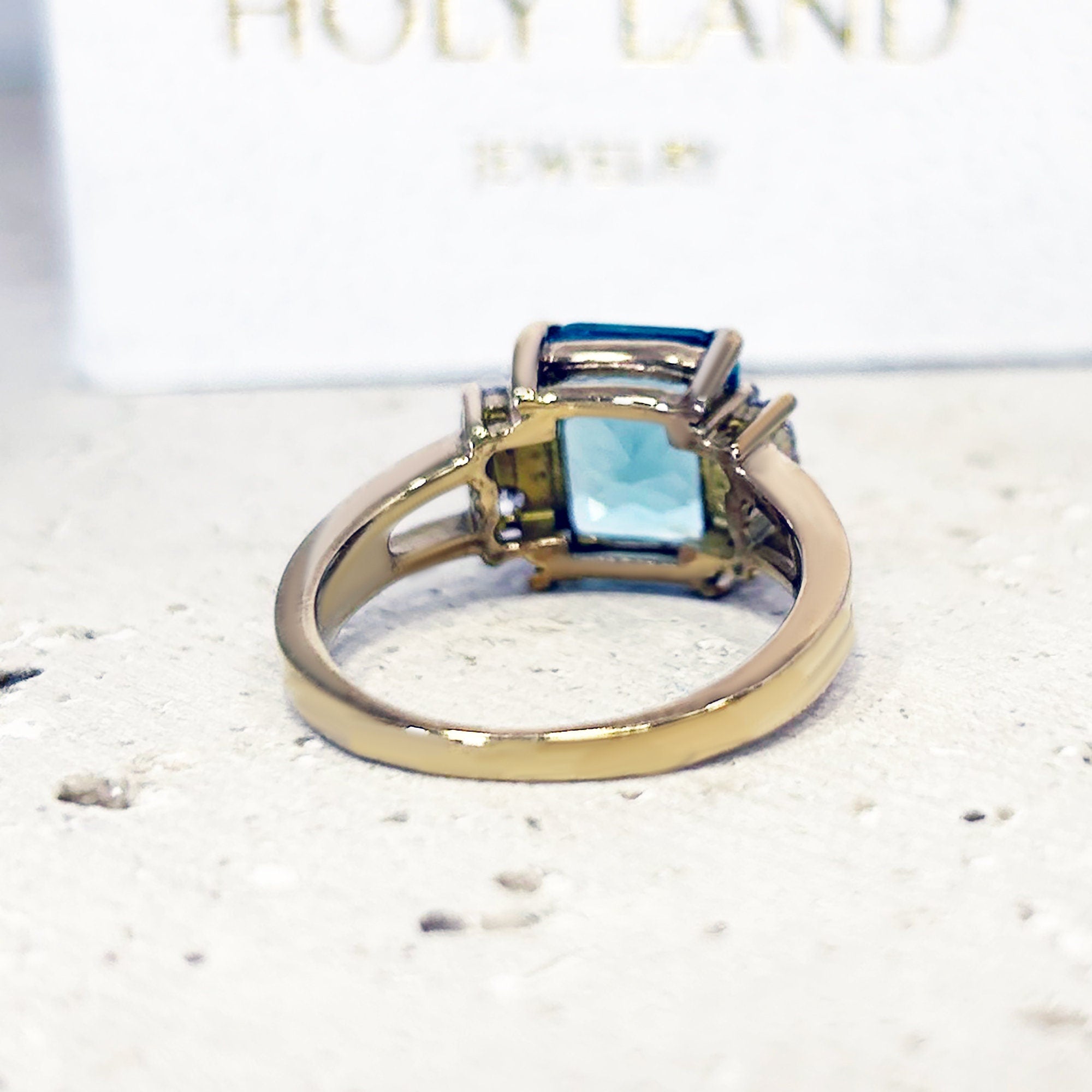 Blue Topaz Ring - December Birthstone - Gemstone Band - Gold Ring - Engagement Ring - Rectangle Ring - Cocktail Ring - Prong Ring