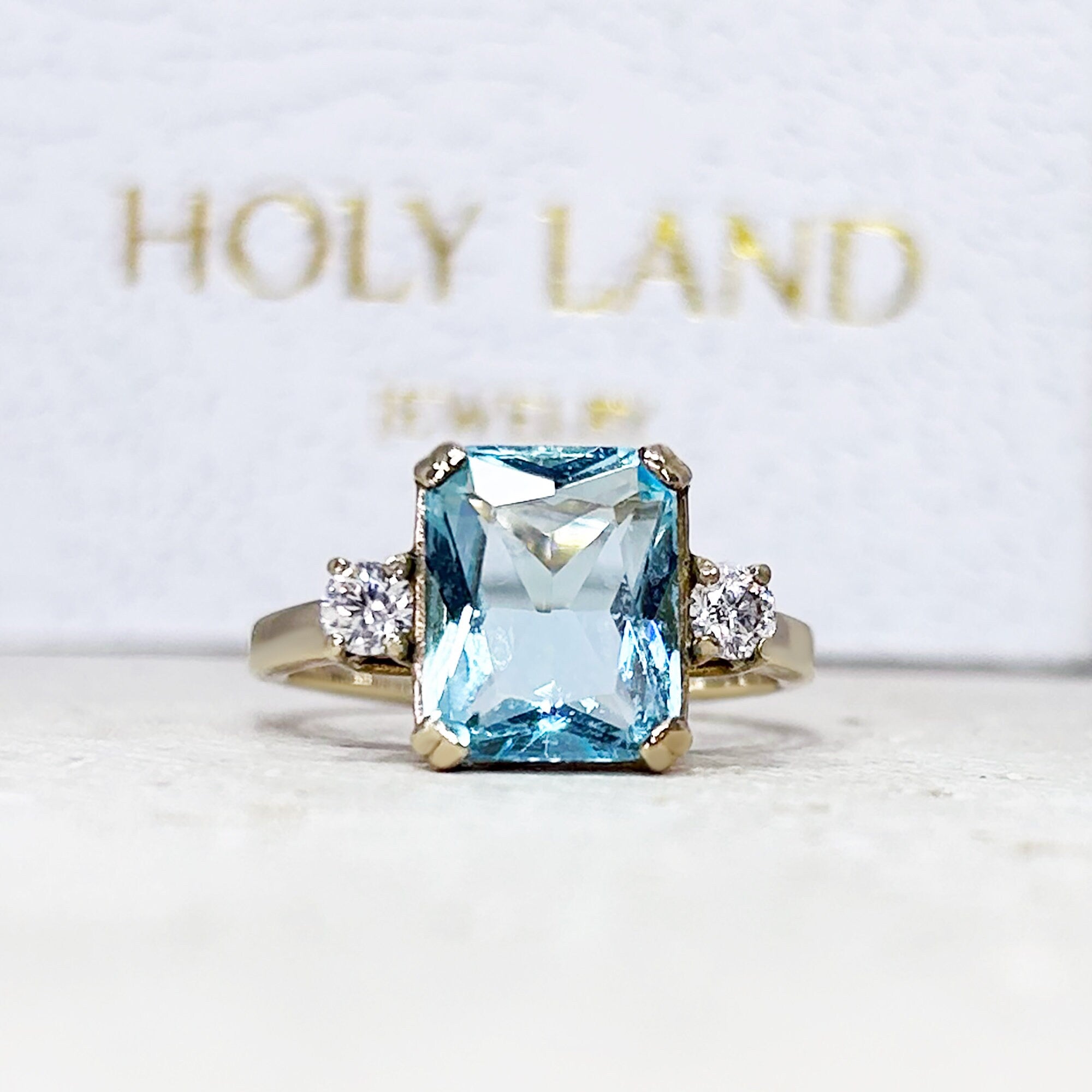 Aquamarine Ring - March Birthstone - Statement Ring - Gold Ring - Engagement Ring - Rectangle Ring - Cocktail Ring - Light Blue Ring