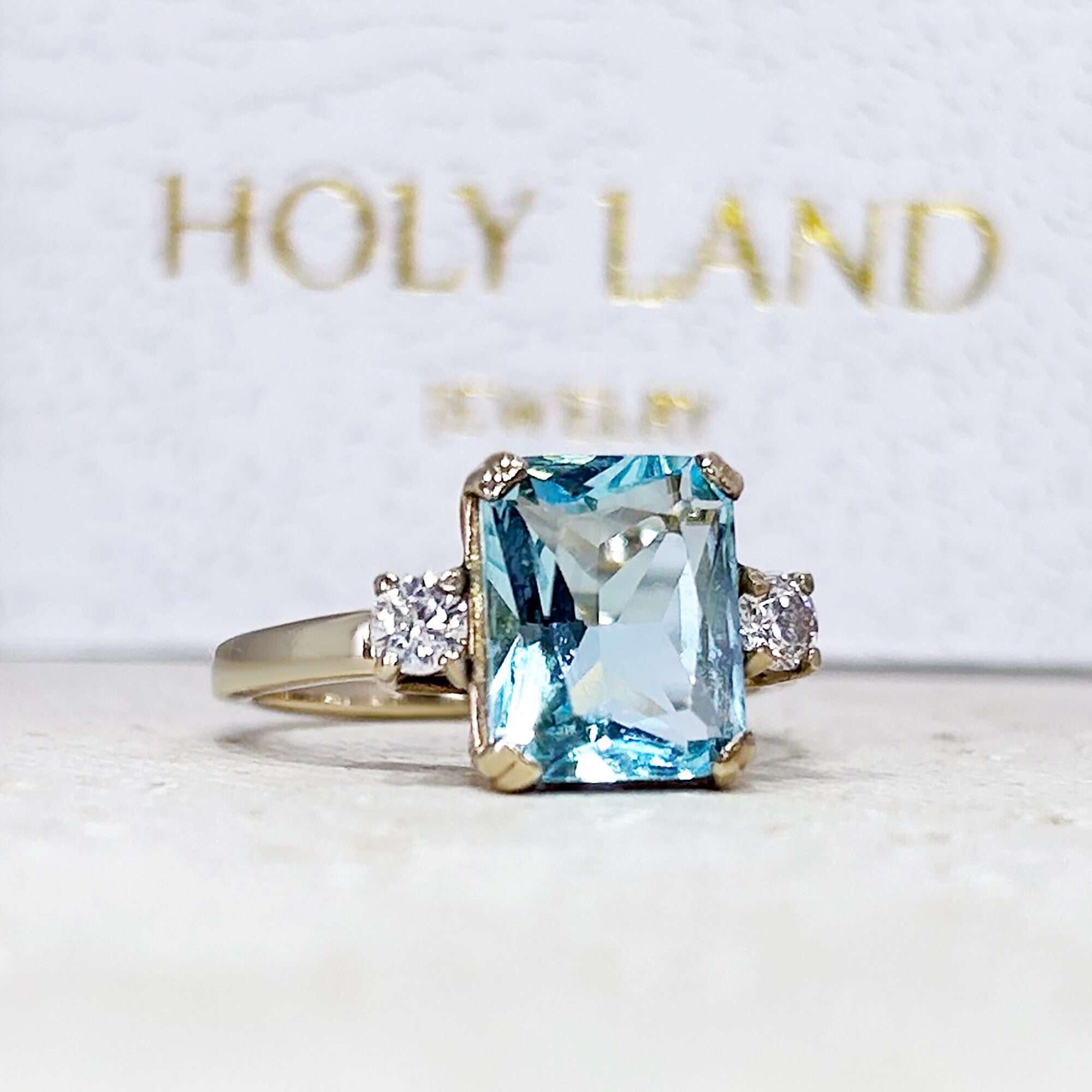 Aquamarine Ring - March Birthstone - Statement Ring - Gold Ring - Engagement Ring - Rectangle Ring - Cocktail Ring - Light Blue Ring