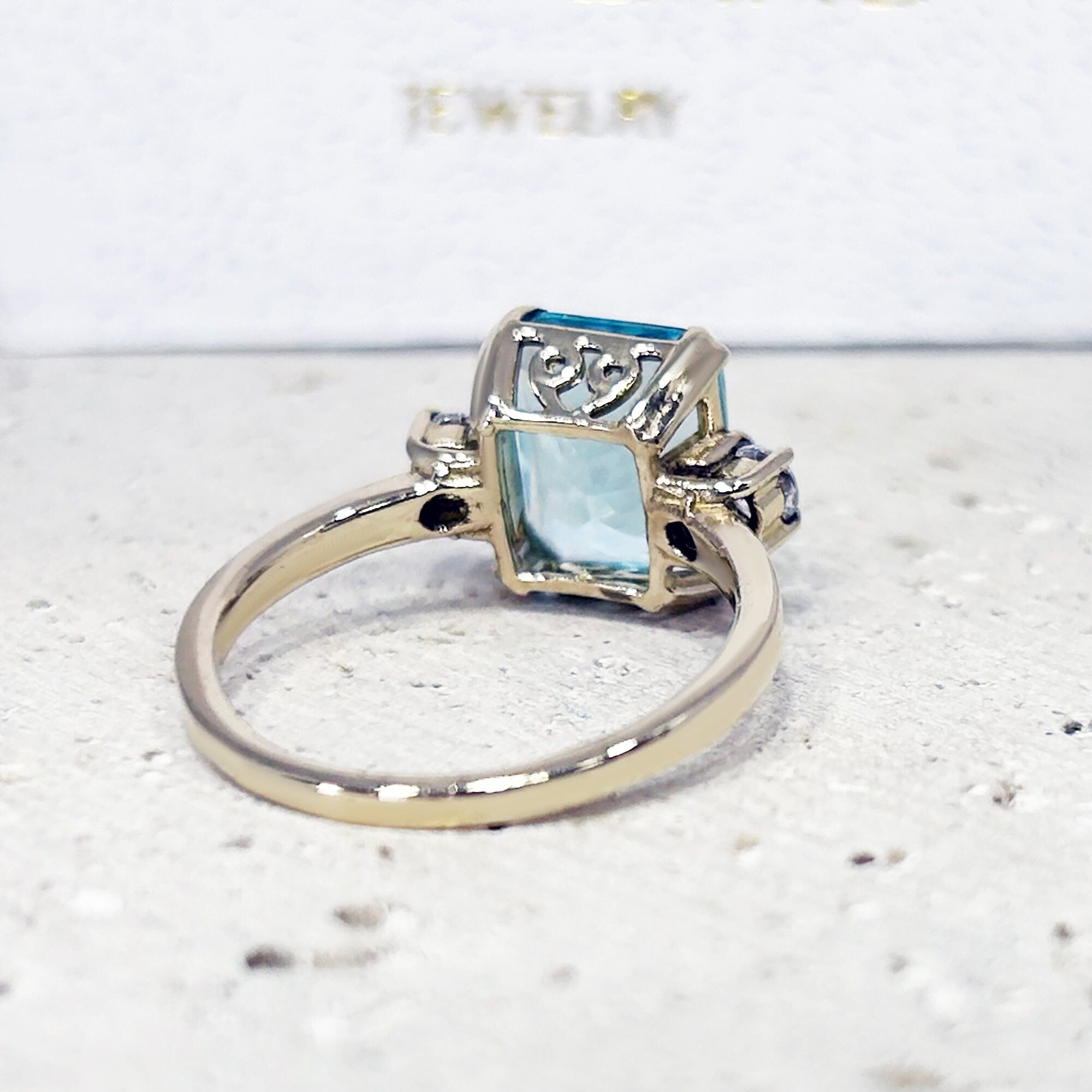 Aquamarine Ring - March Birthstone - Statement Ring - Gold Ring - Engagement Ring - Rectangle Ring - Cocktail Ring - Light Blue Ring