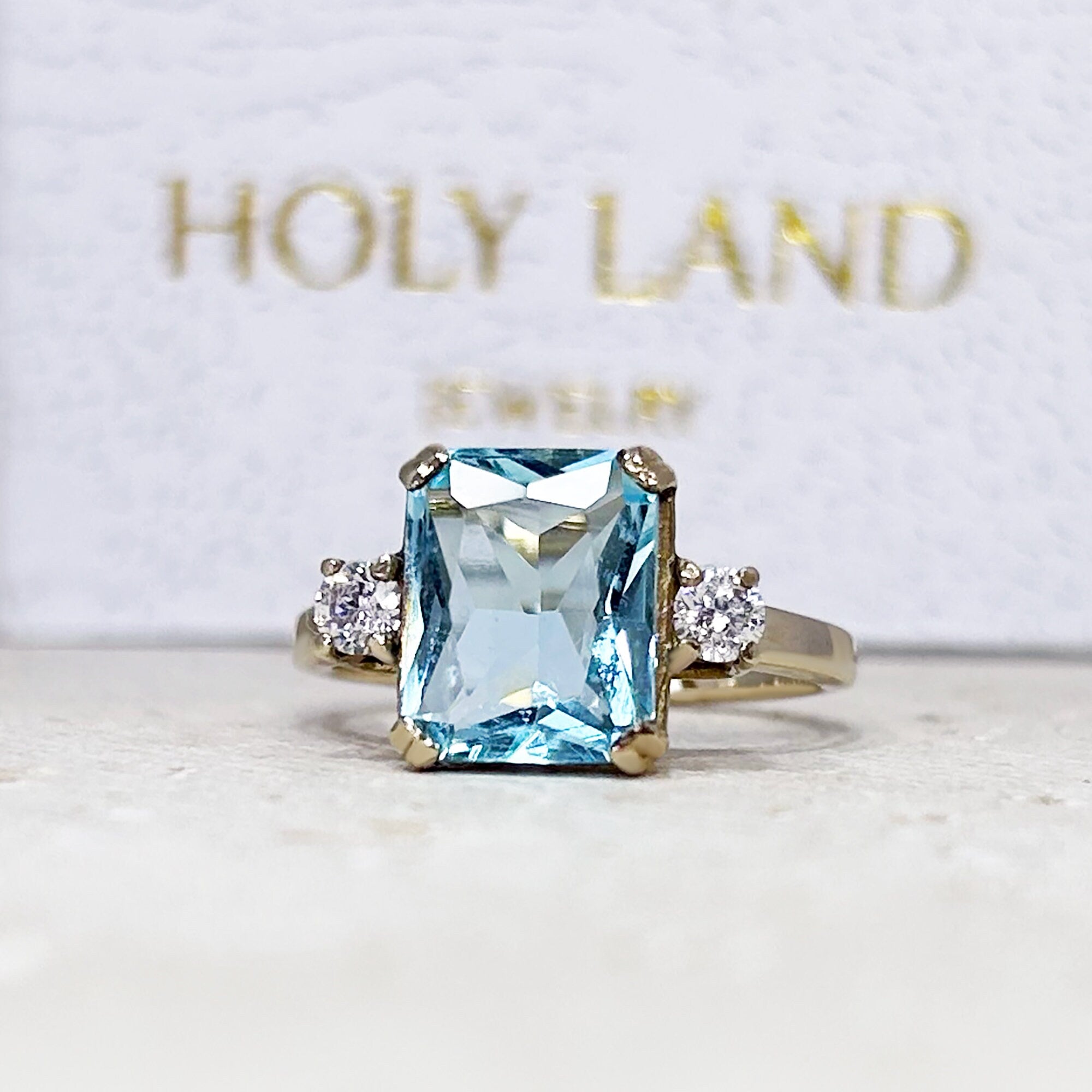 Aquamarine Ring - March Birthstone - Statement Ring - Gold Ring - Engagement Ring - Rectangle Ring - Cocktail Ring - Light Blue Ring