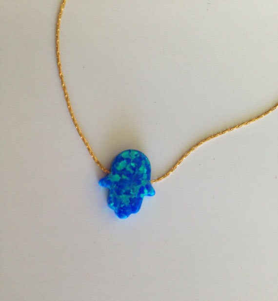 Opal Hamsa Necklace - Hamsa Necklace - Simple Delicate Chain Opal Hamsa Necklace